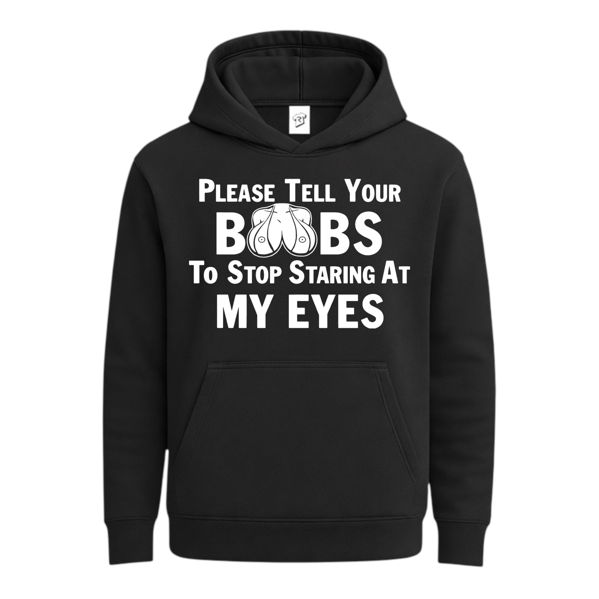 Tees Club streetwear hoodie Please Tell Your Boobs to Stop Staring At My Eyes - Hoodie Navy Size S back view