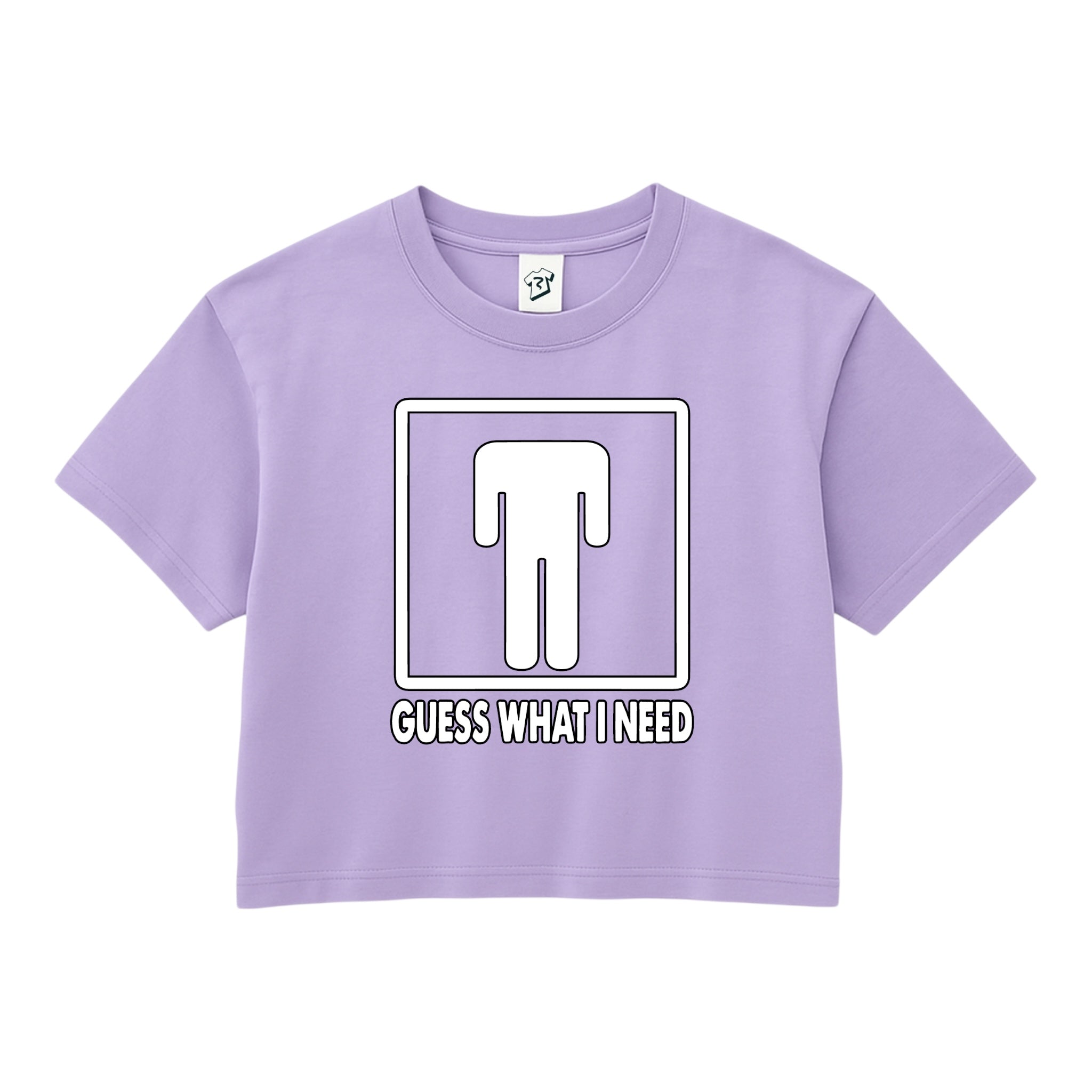 Funny graphic crop top Guess What I Need back view purple
