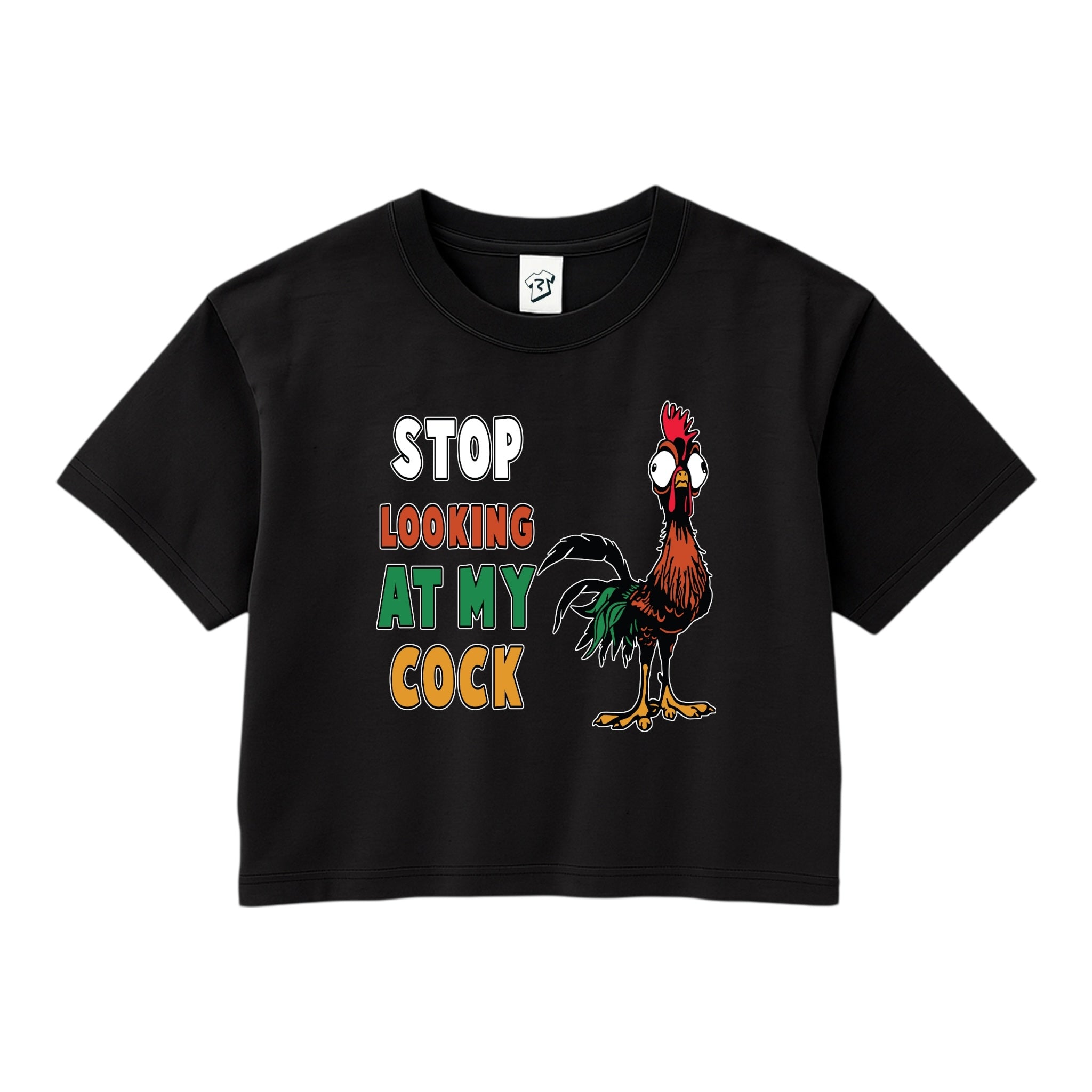 Tees Club crop top Stop Looking At My Cock - Crop Top Black Size XS front view