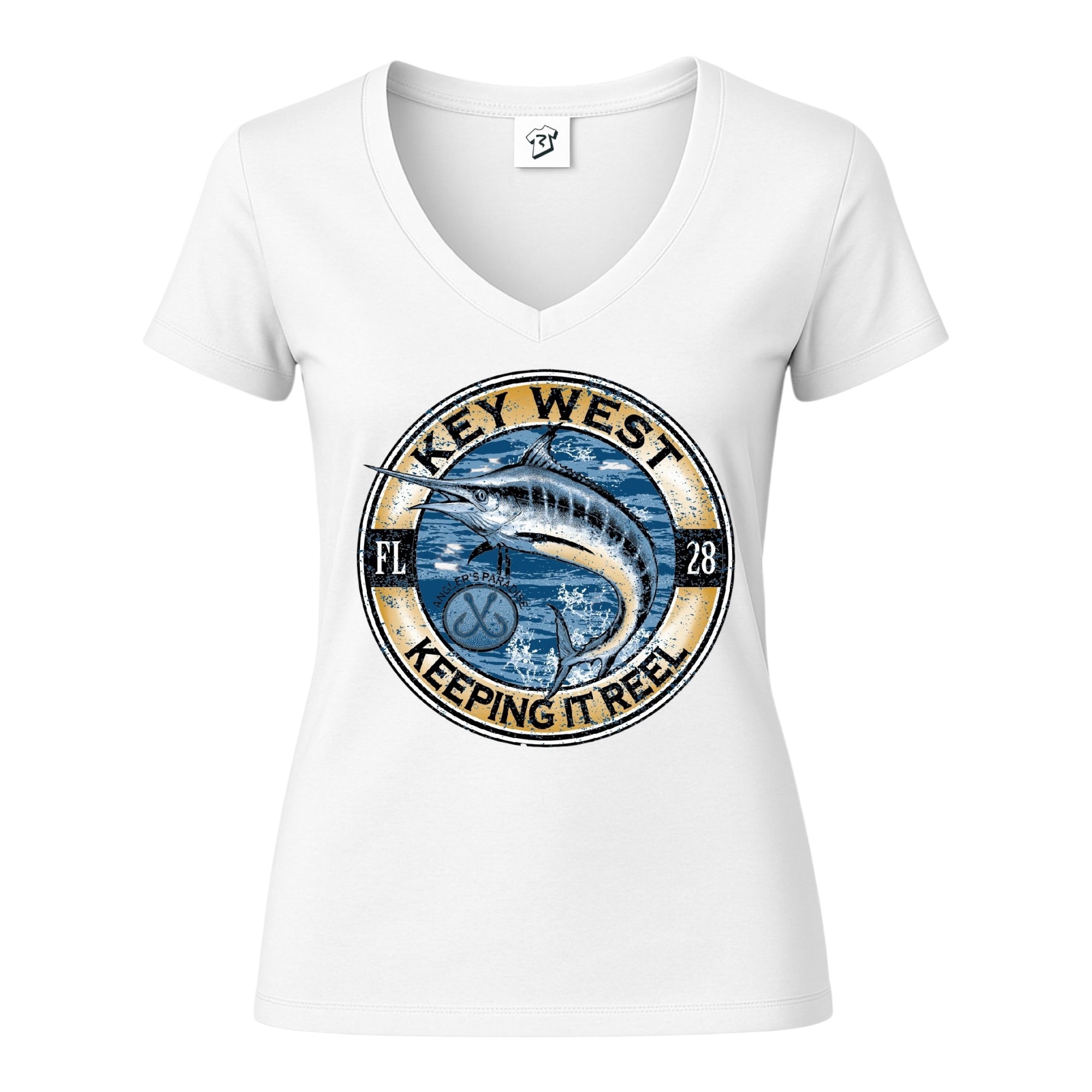 Tees Club v-neck t-shirt Marlin Fish KW - V-Neck Tee Black Size XS back view