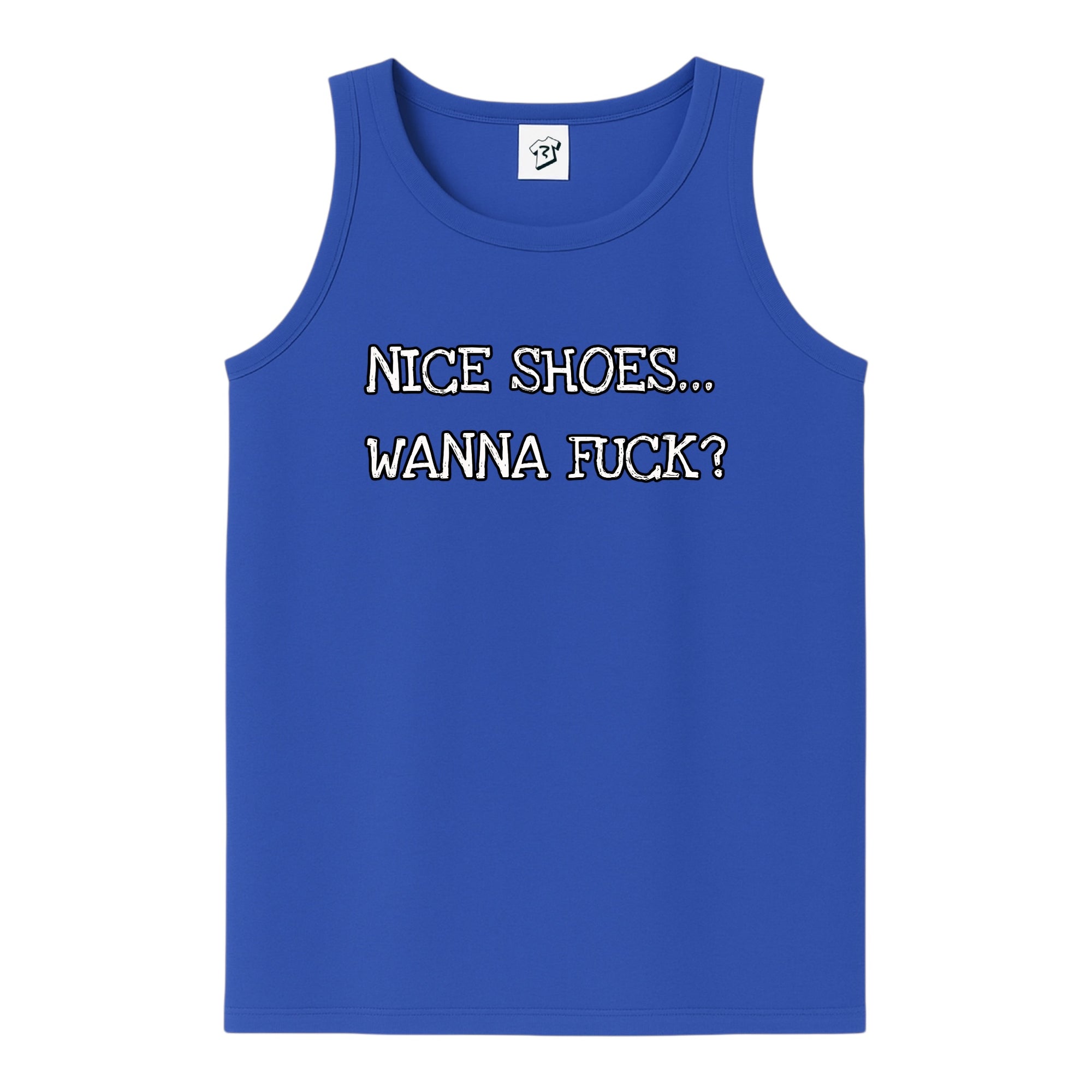 Tees Club tank top Nice Shoes...Wanna Fuck? - Tank Top Navy Size S front view