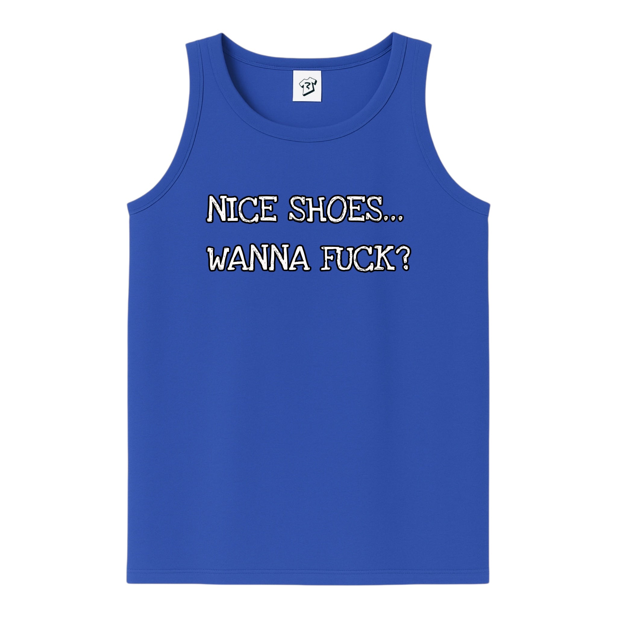 Tees Club tank top Nice Shoes...Wanna Fuck? - Tank Top Navy Size S front view
