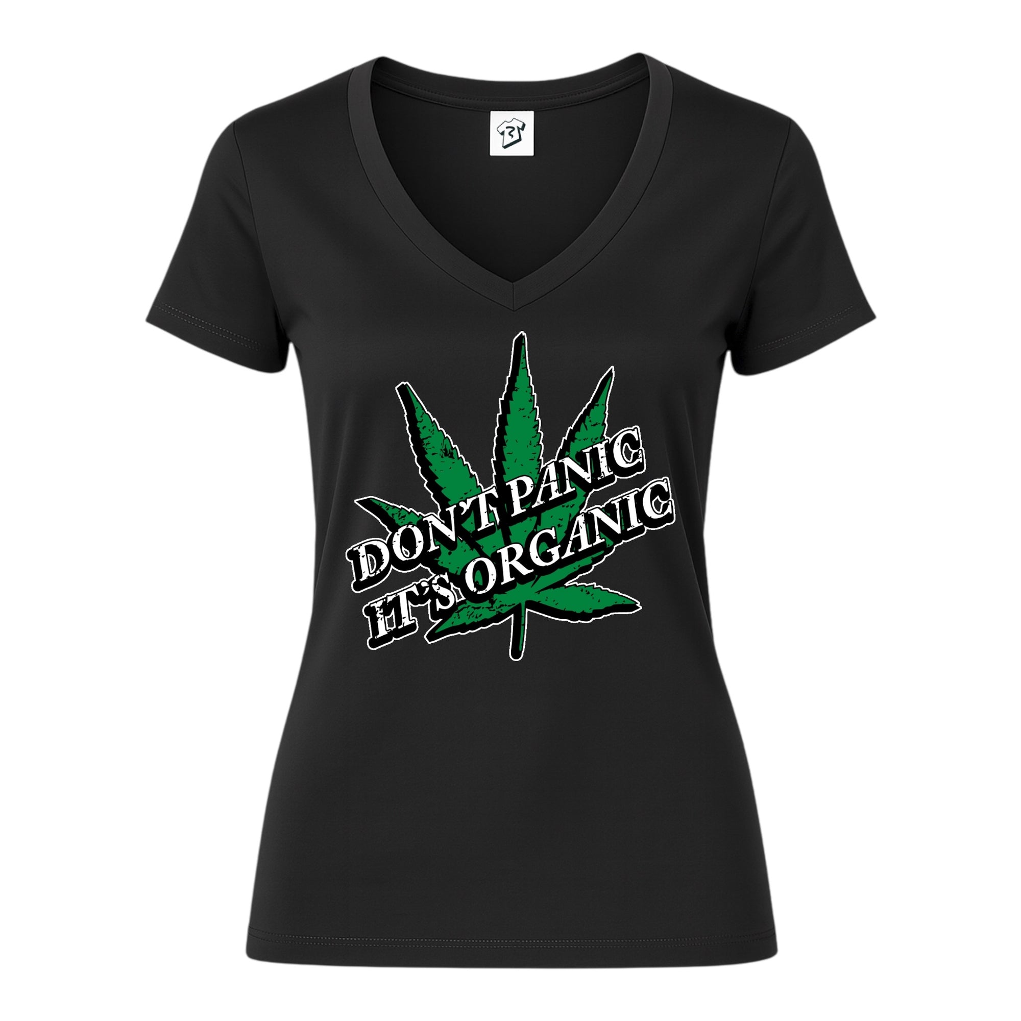 Tees Club v-neck t-shirt Don't Panic It's Organic - V-Neck Tee Black Size XS front view