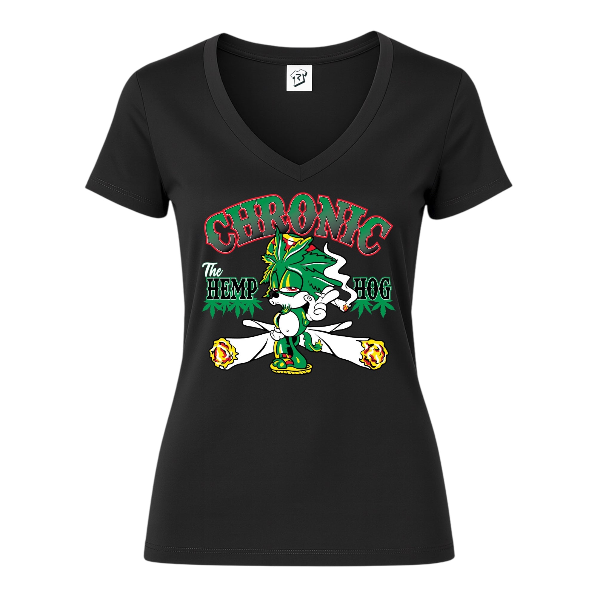 Tees Club v-neck t-shirt Chronic Hemp Dog - V-Neck Tee Black Size XS front view