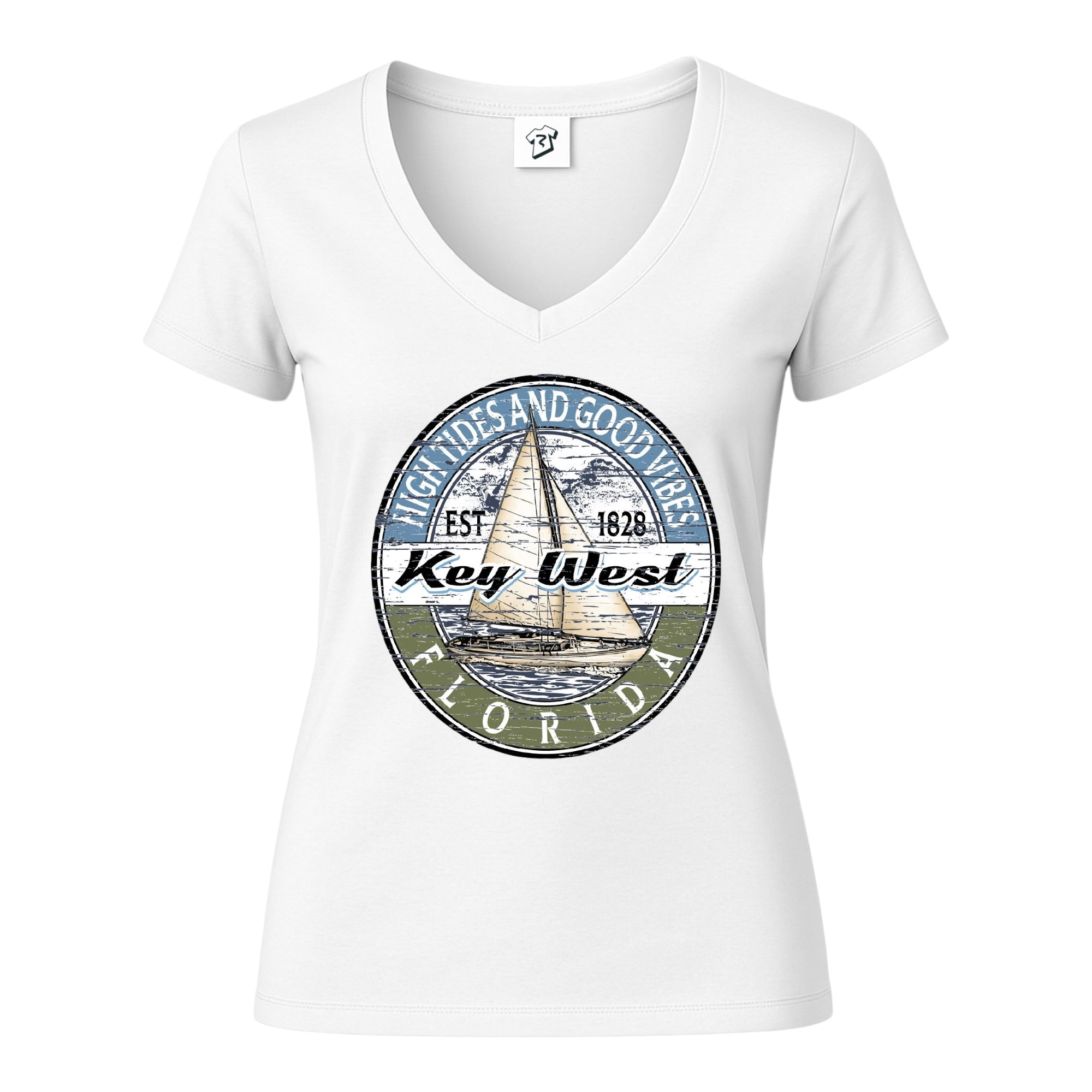 Tees Club v-neck t-shirt Sail Boat KW - V-Neck Tee Black Size XS front view