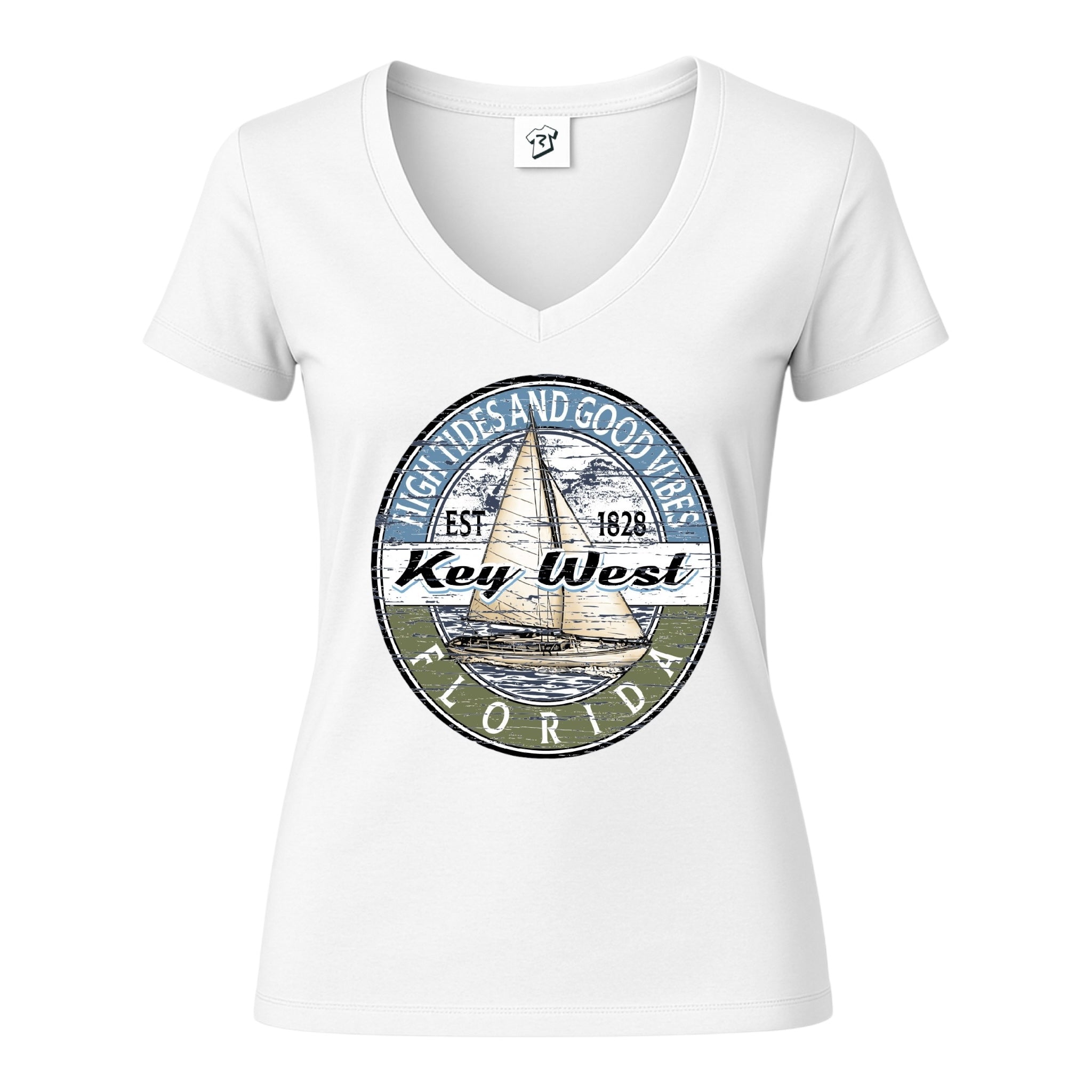 Tees Club v-neck t-shirt Sail Boat KW - V-Neck Tee Black Size XS front view