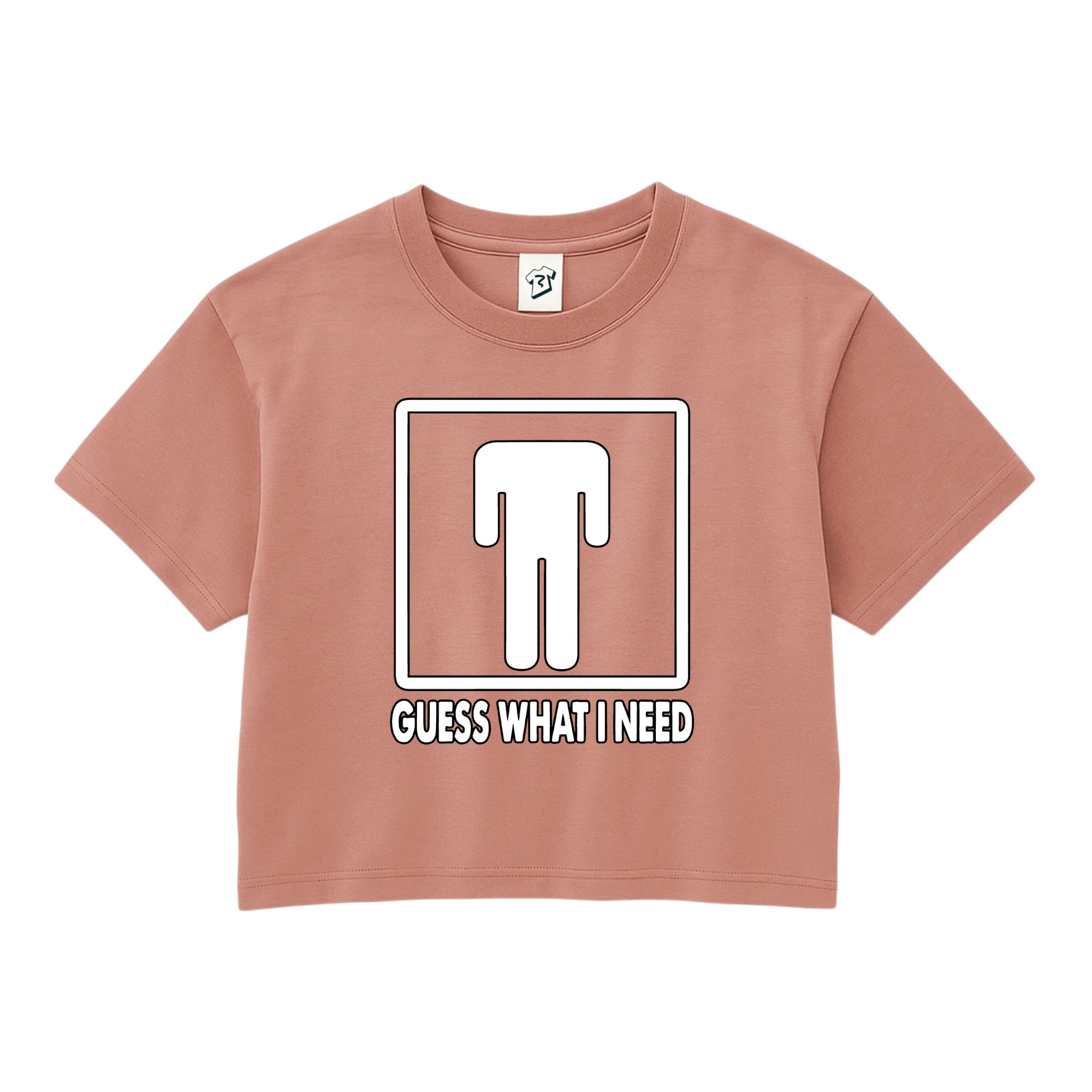 Funny graphic crop top Guess What I Need front view peach