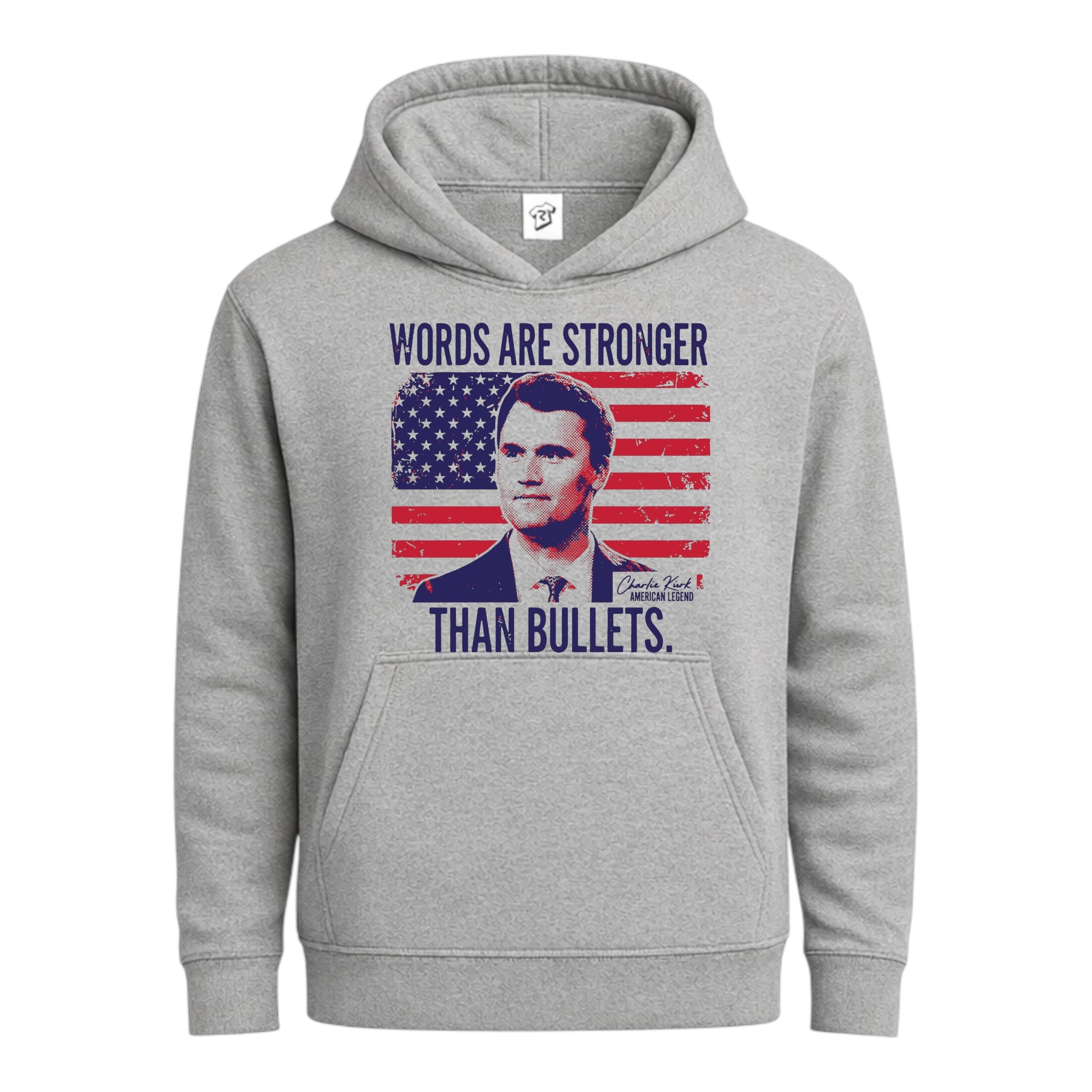 Tees Club streetwear hoodie Words Are Stronger Than Bullets Charlie Kirk - Hoodie Sport-Grey Size S front view