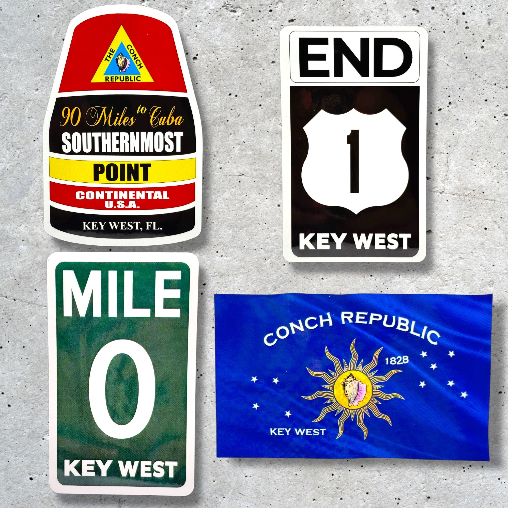 Tees Club vinyl sticker pack Key West Pack - Stickers (4" x 3") X3 pack front view