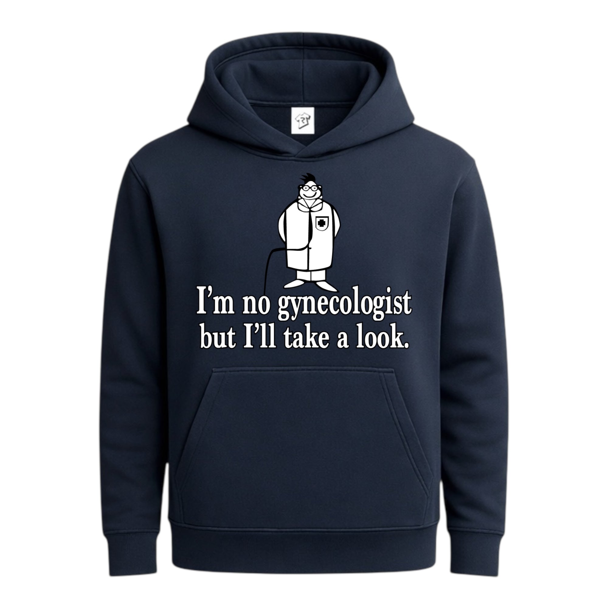 Tees Club streetwear hoodie I'm No Gynecologist But I'll Take a Look - Hoodie Navy Size S back view