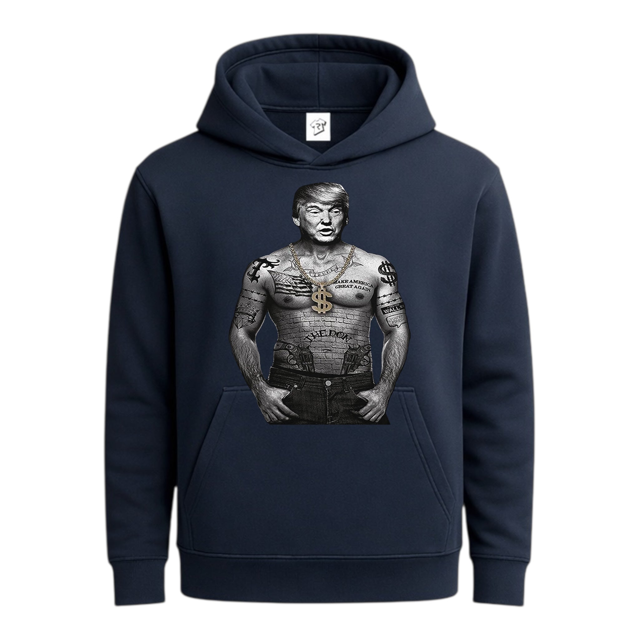 Tees Club streetwear hoodie Trump Tattooed - Hoodie Navy Size S back view