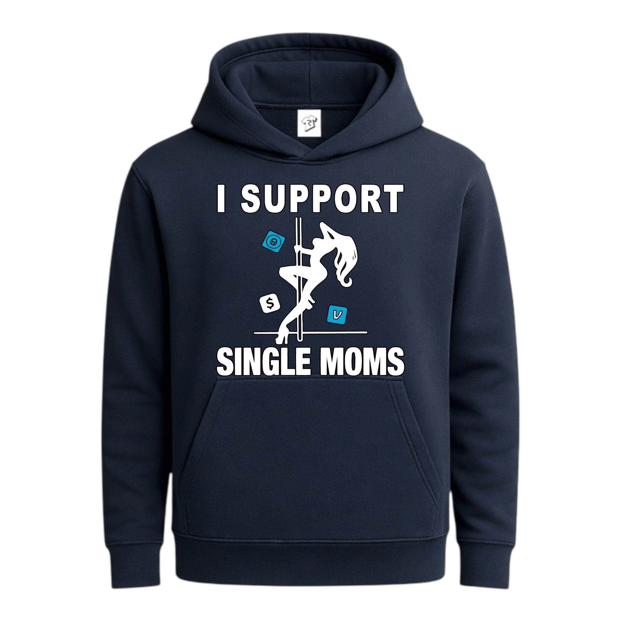 Tees Club streetwear hoodie I Support Single Moms - Hoodie Navy Size S back view