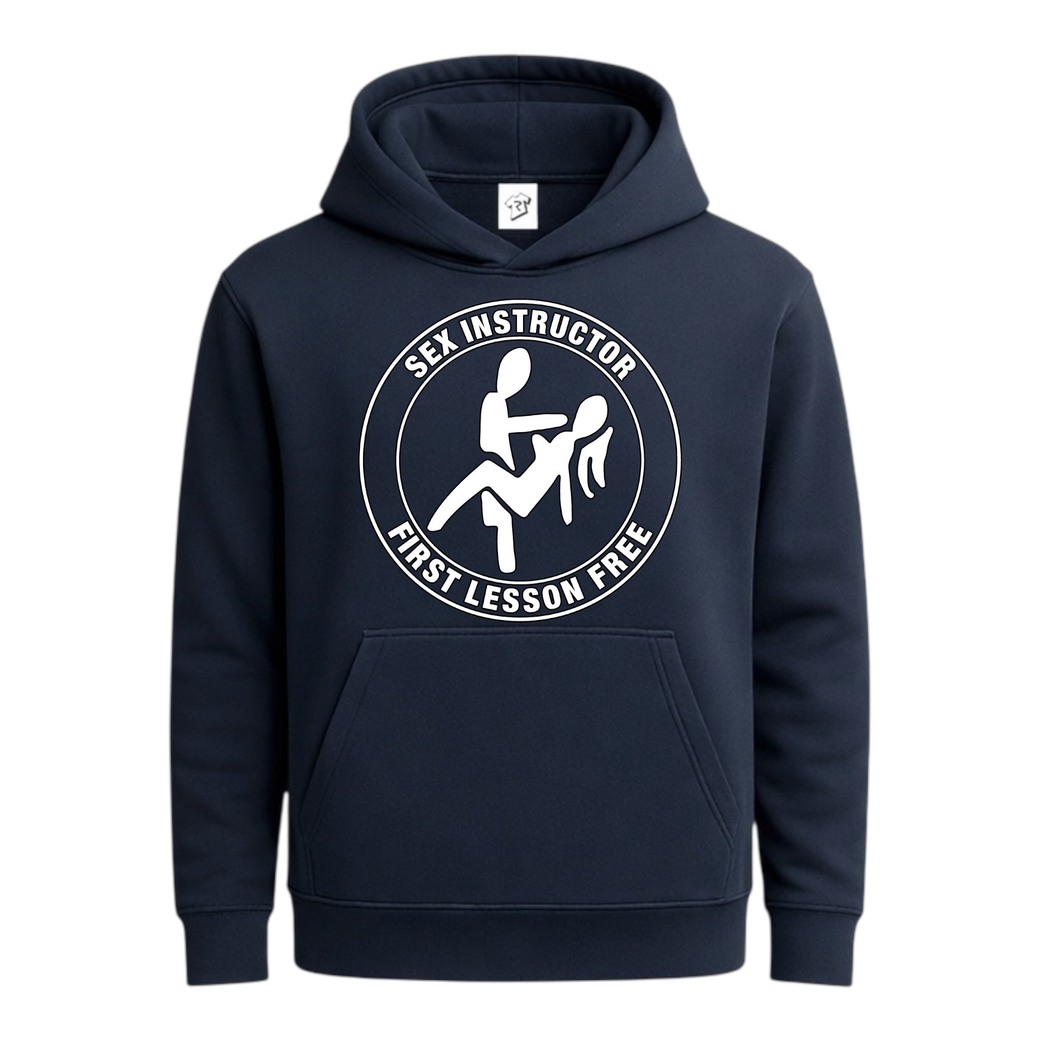 Tees Club streetwear hoodie Sex Instructor First Lesson Free - Hoodie Navy Size S back view