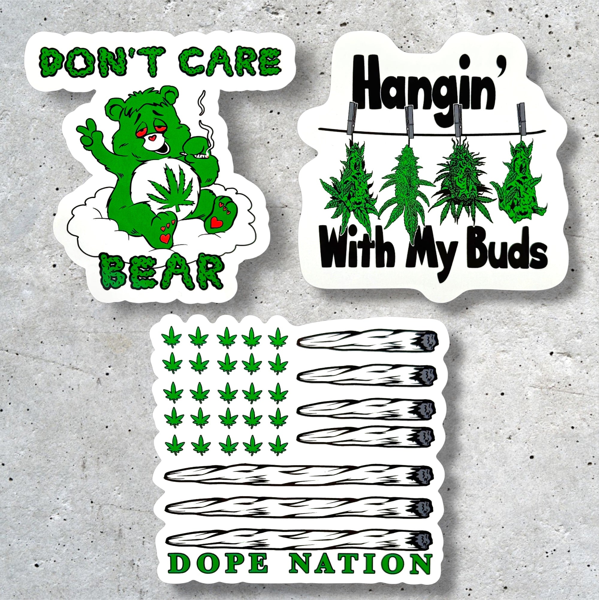 Tees Club vinyl sticker pack Weed Pack - Stickers (4" x 3") X3 pack front view