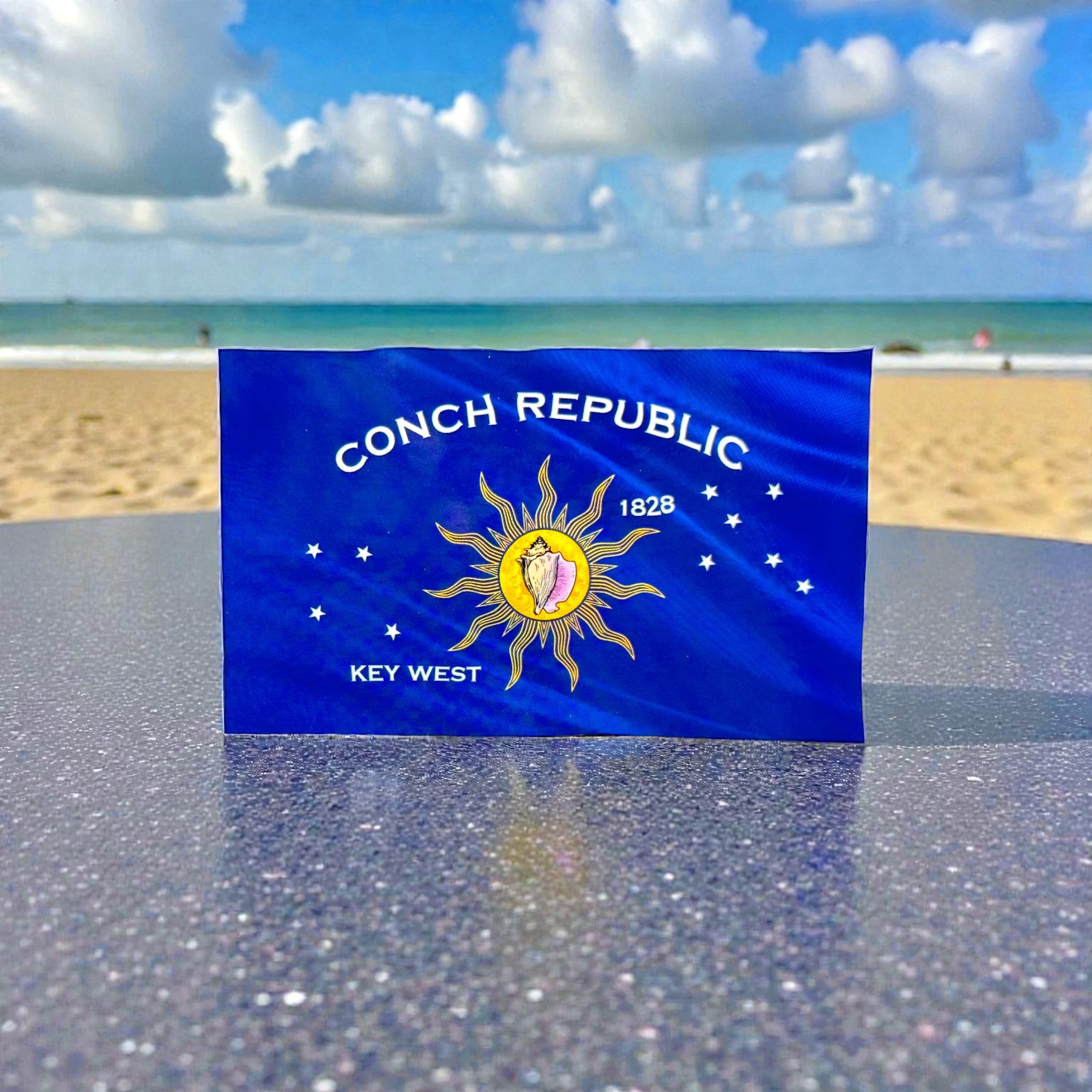 Tees Club vinyl sticker pack Conch Republic Flag - Sticker (4" x 3") X3 pack detail