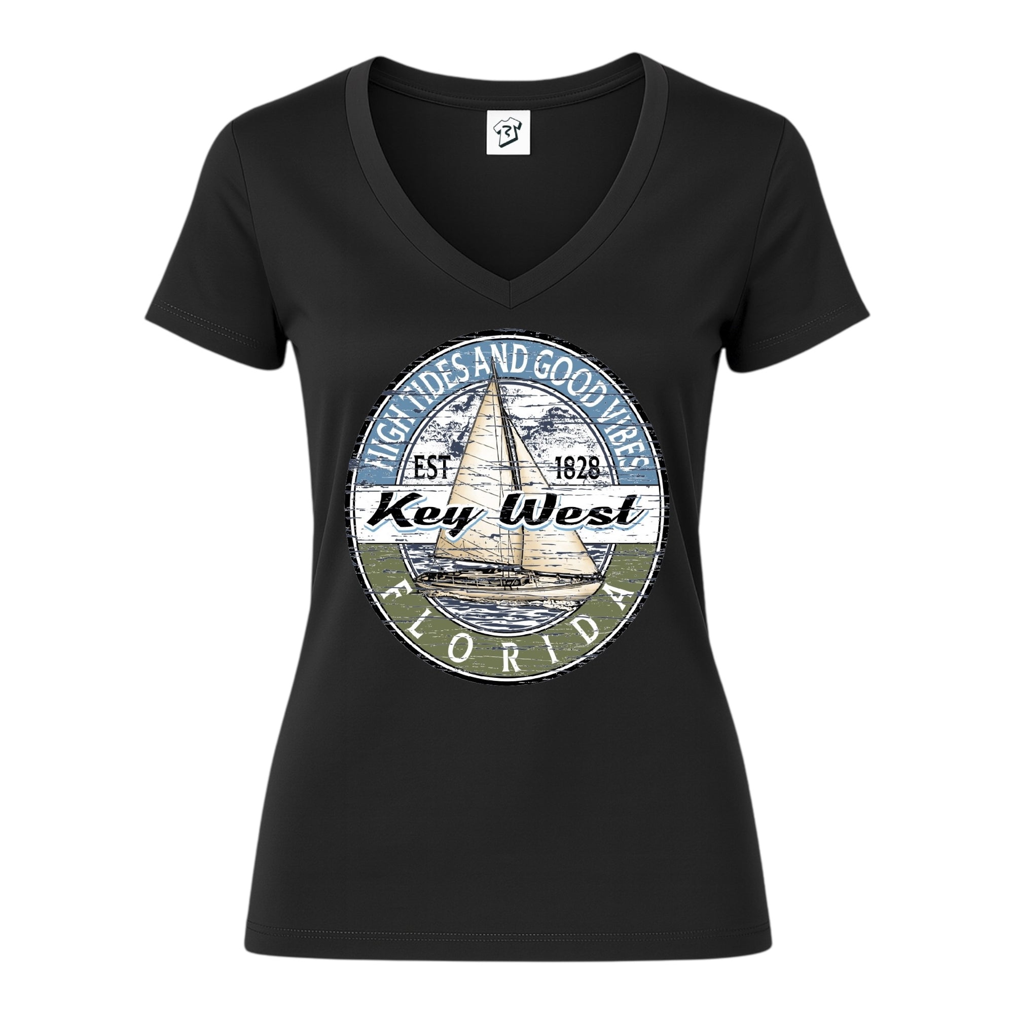 Tees Club v-neck t-shirt Sail Boat KW - V-Neck Tee Black Size XS back view