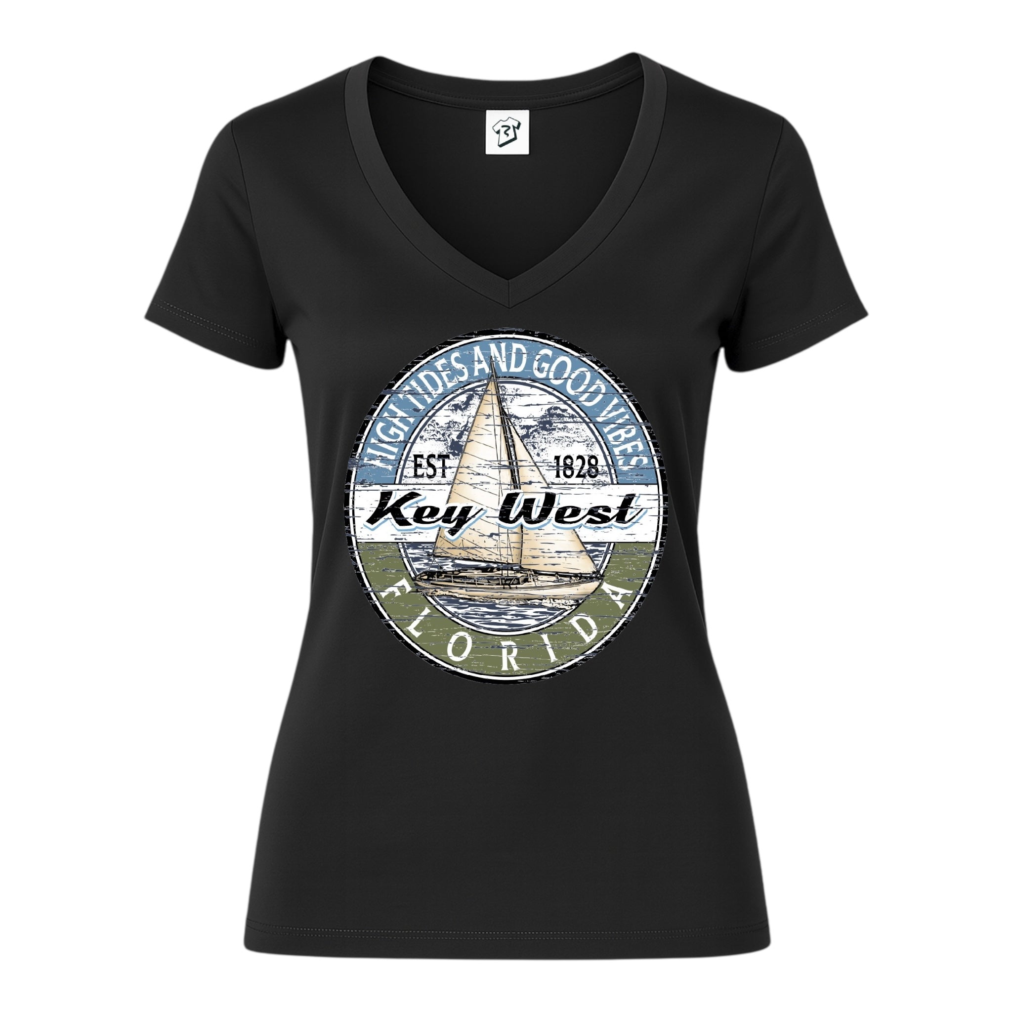 Tees Club v-neck t-shirt Sail Boat KW - V-Neck Tee Black Size XS back view