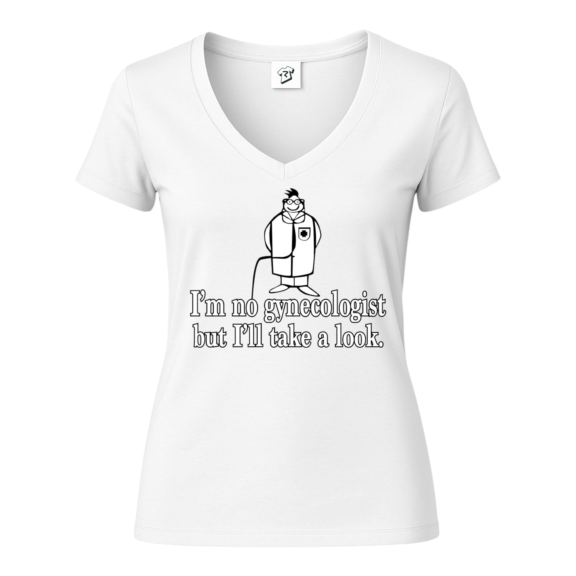 Tees Club v-neck t-shirt I'm No Gynecologist But I'll Take a Look - V-Neck Tee Black Size XS back view