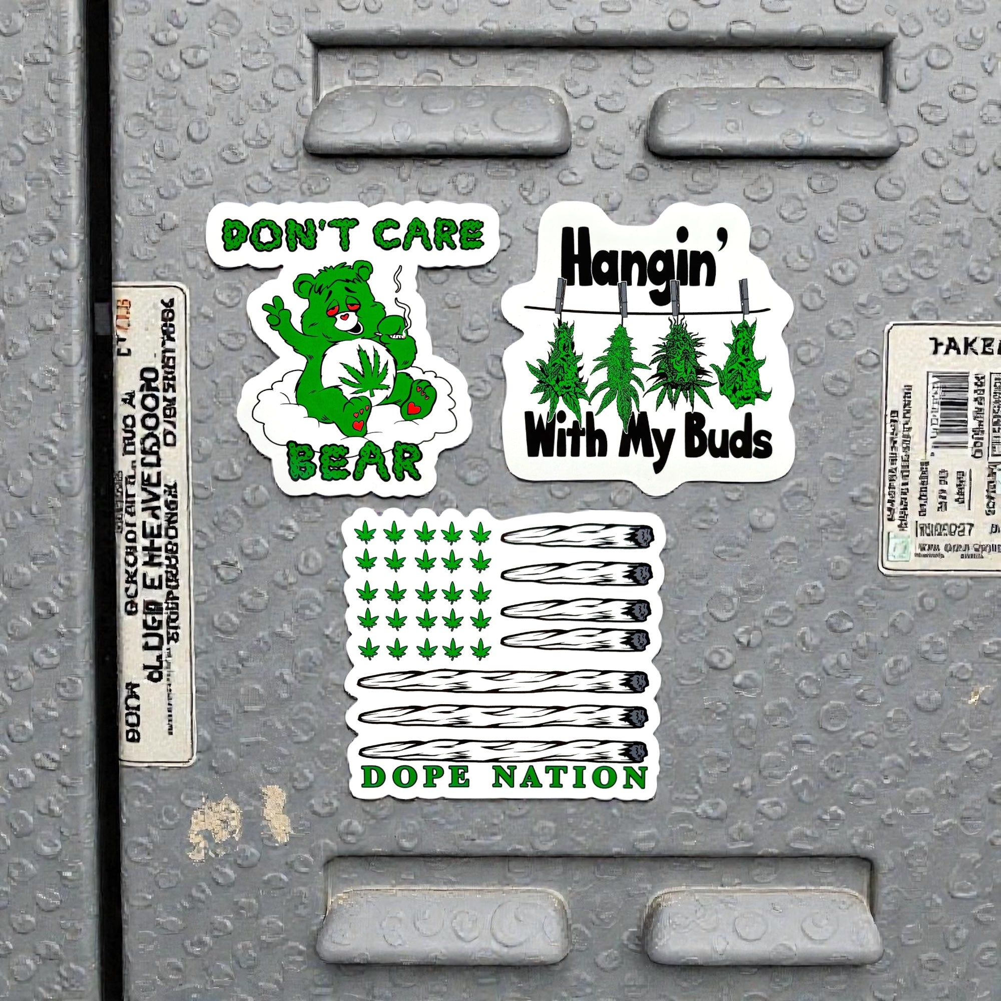 Tees Club vinyl sticker pack Weed Pack - Stickers (4" x 3") X3 pack back view