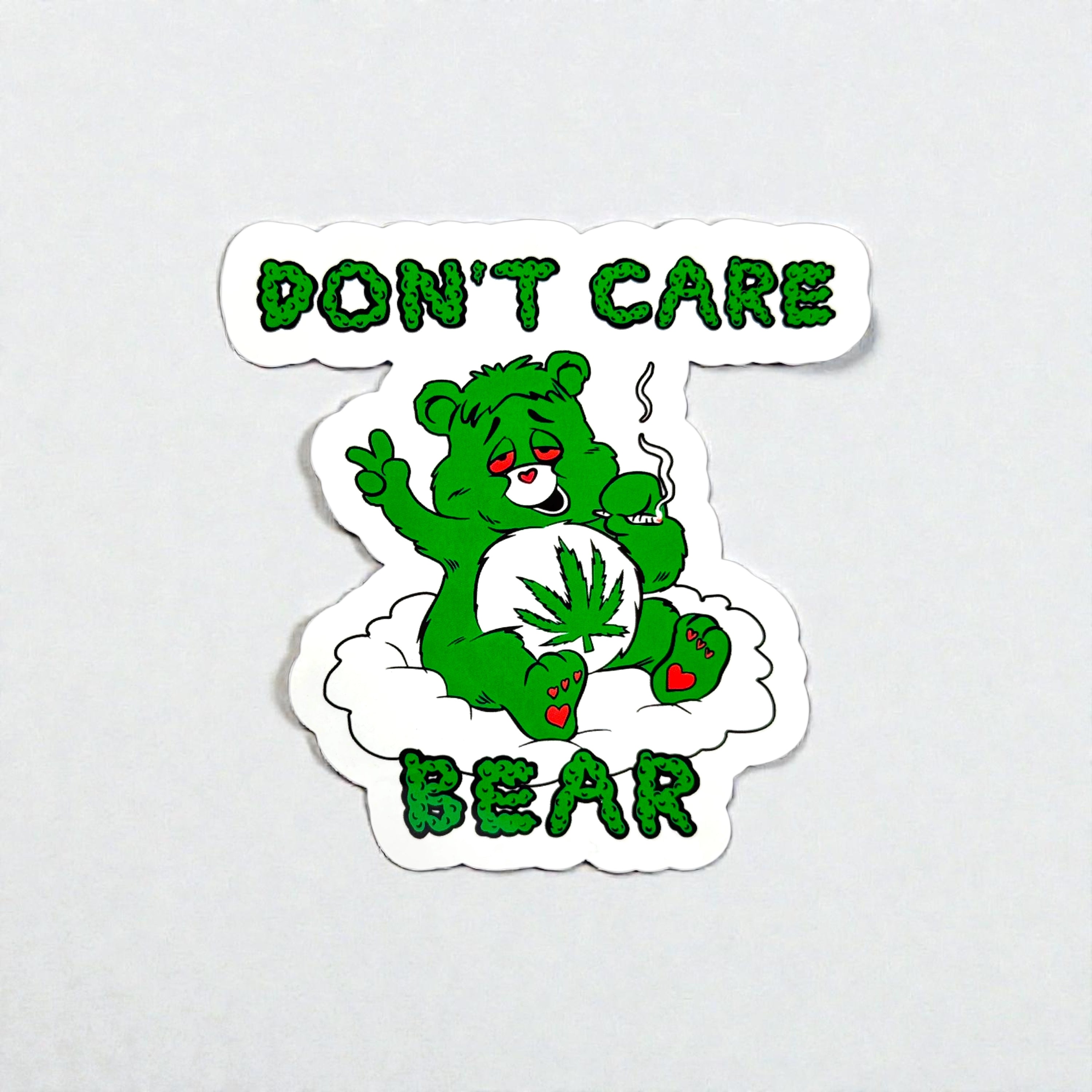 Tees Club vinyl sticker pack Don't Care Lazy Bear - Sticker (4" x 3") X3 pack front view