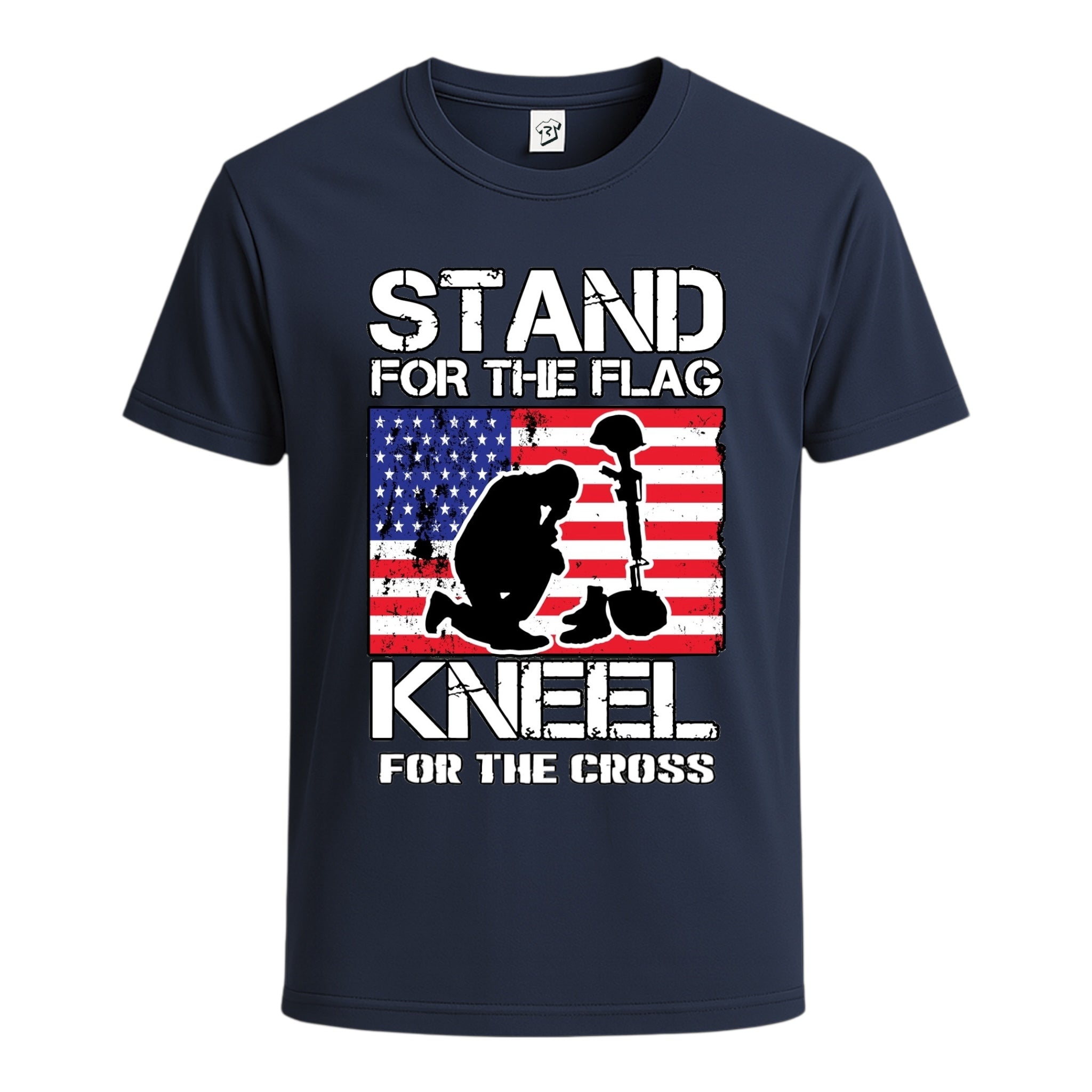 Tees Club graphic tee Stand for the Flag Kneel for the Cross - Cotton Tee Navy Size S back view
