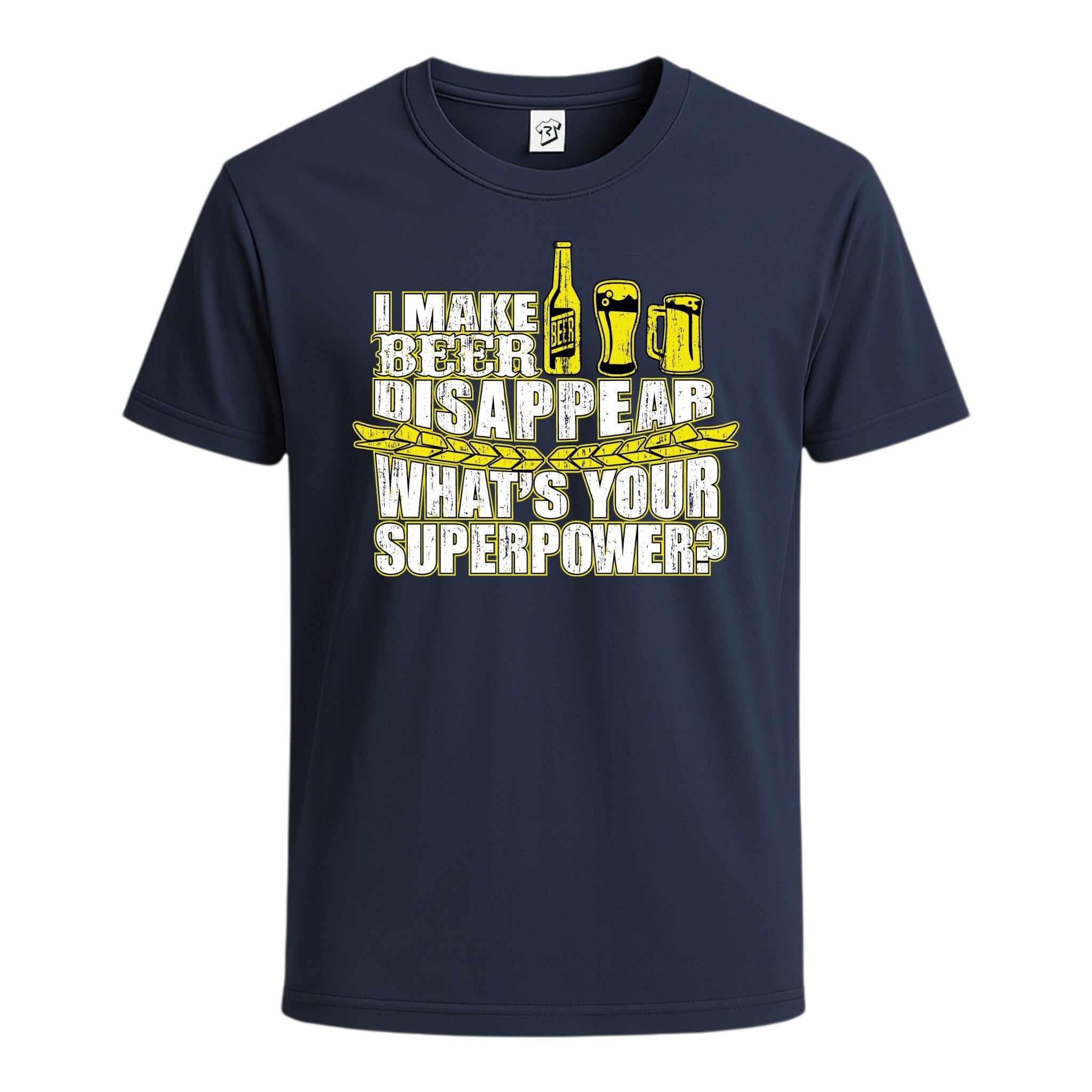 Tees Club graphic tee I Make Beer Disappear What's Your Superpower? - Cotton Tee Navy Size S back view
