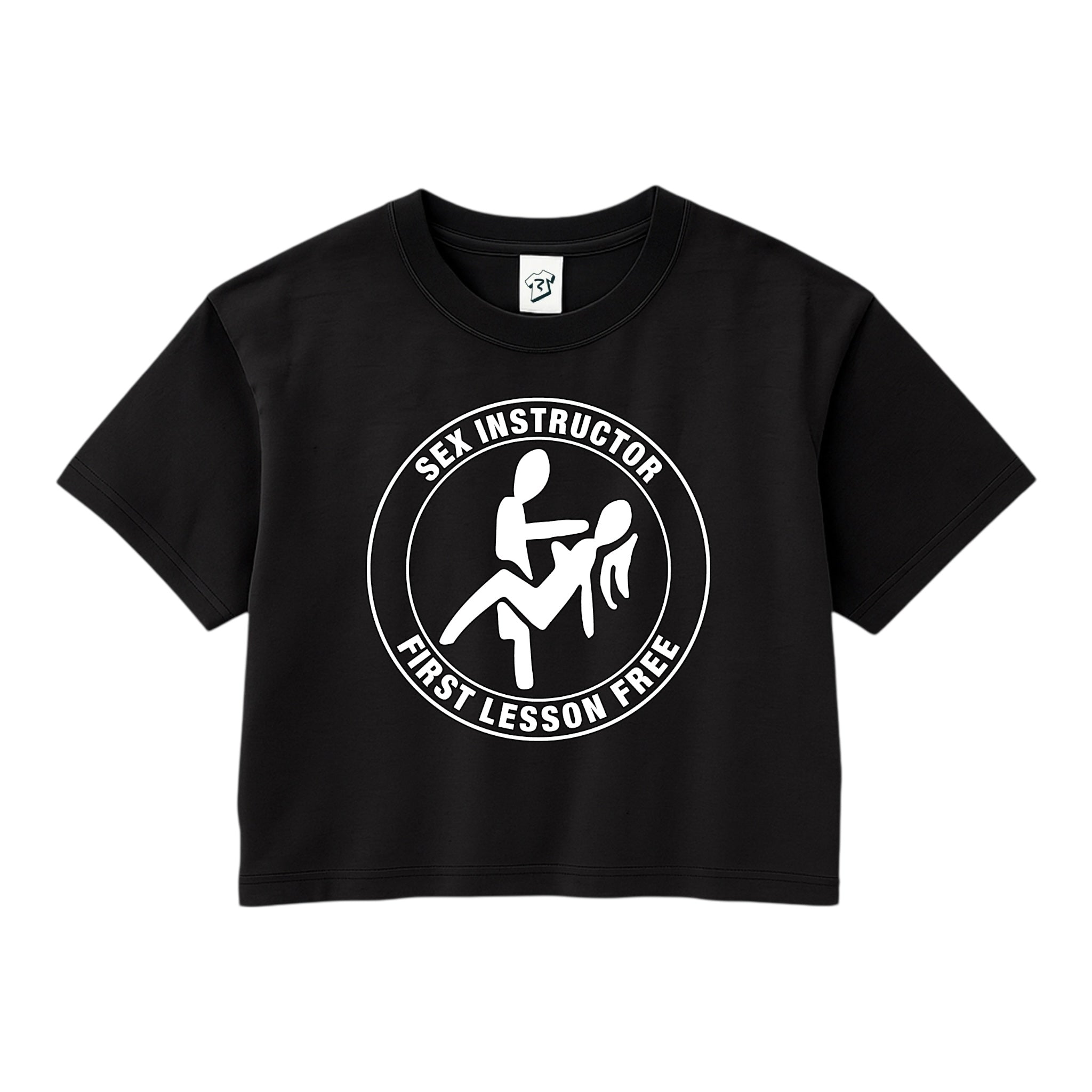 Tees Club crop top Sex Instructor First Lesson Free - Crop Top Black Size S detail