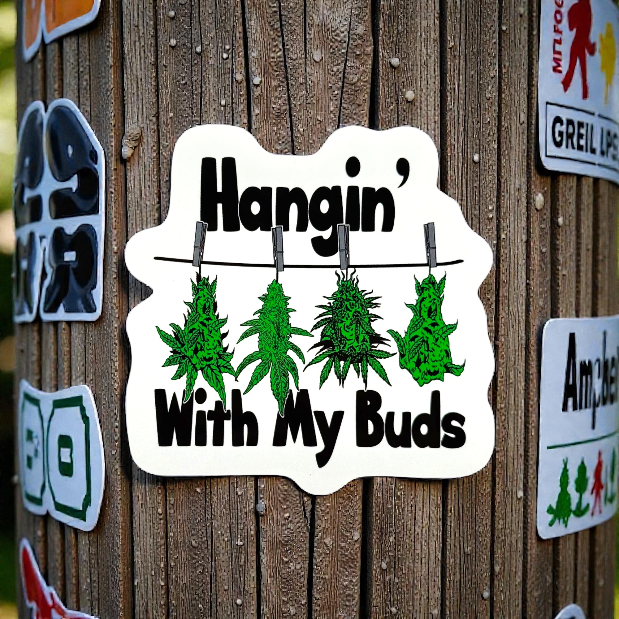 Tees Club vinyl sticker pack Hangin' With My Buds - Sticker (4" x 3") X3 pack back view