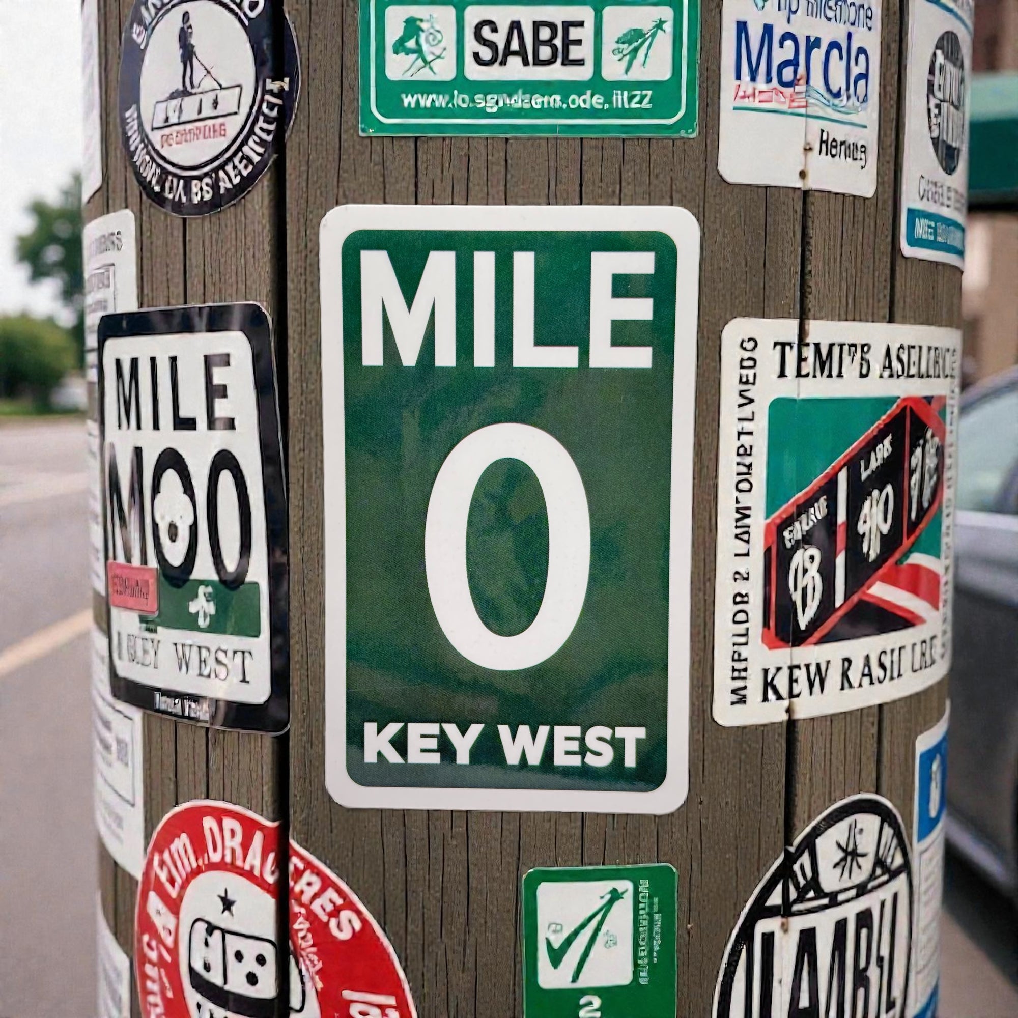 Tees Club vinyl sticker pack Mile 0 - Sticker (4" x 3") X3 pack back view