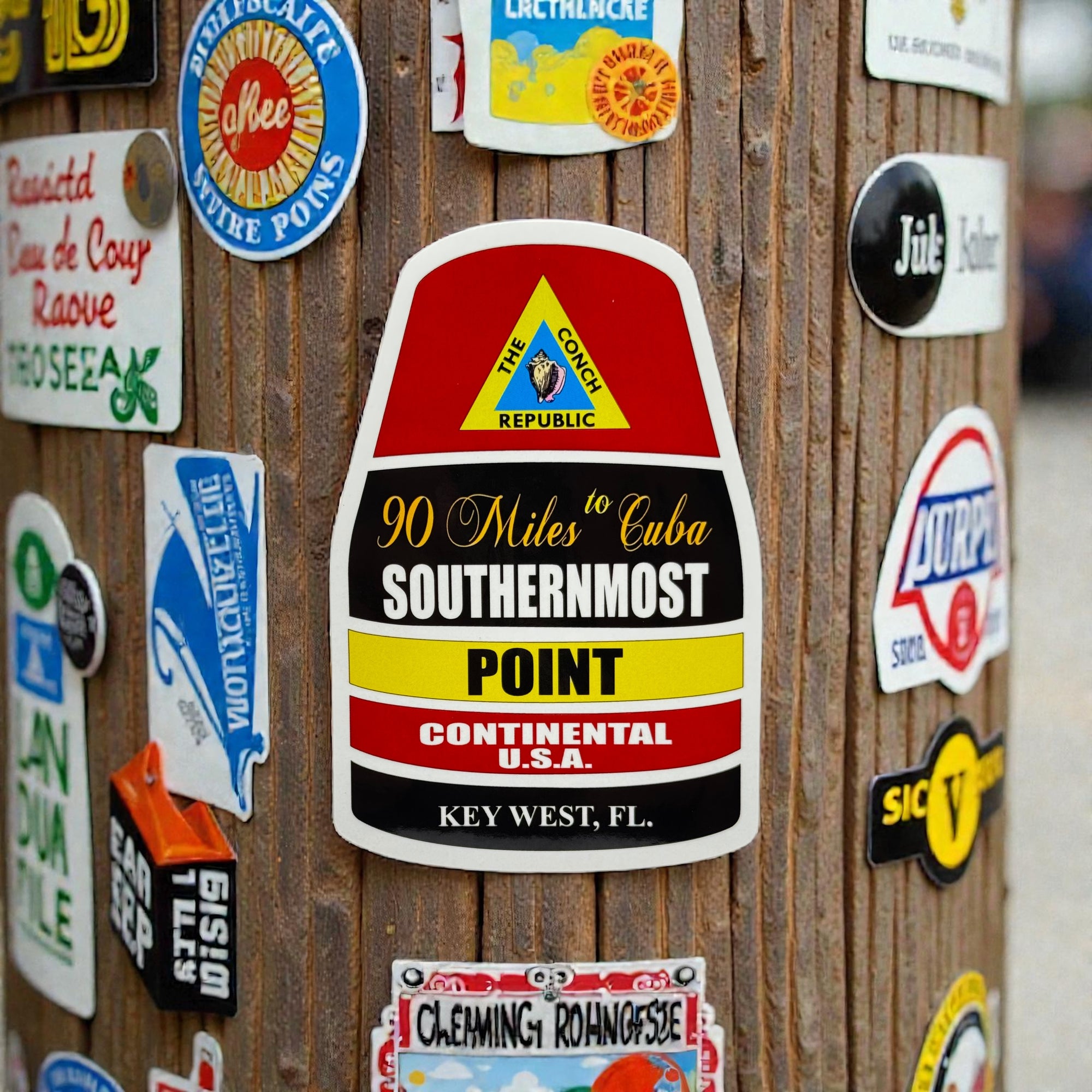 Tees Club vinyl sticker pack Southernmost Point - Sticker (4" x 3") X3 pack back view