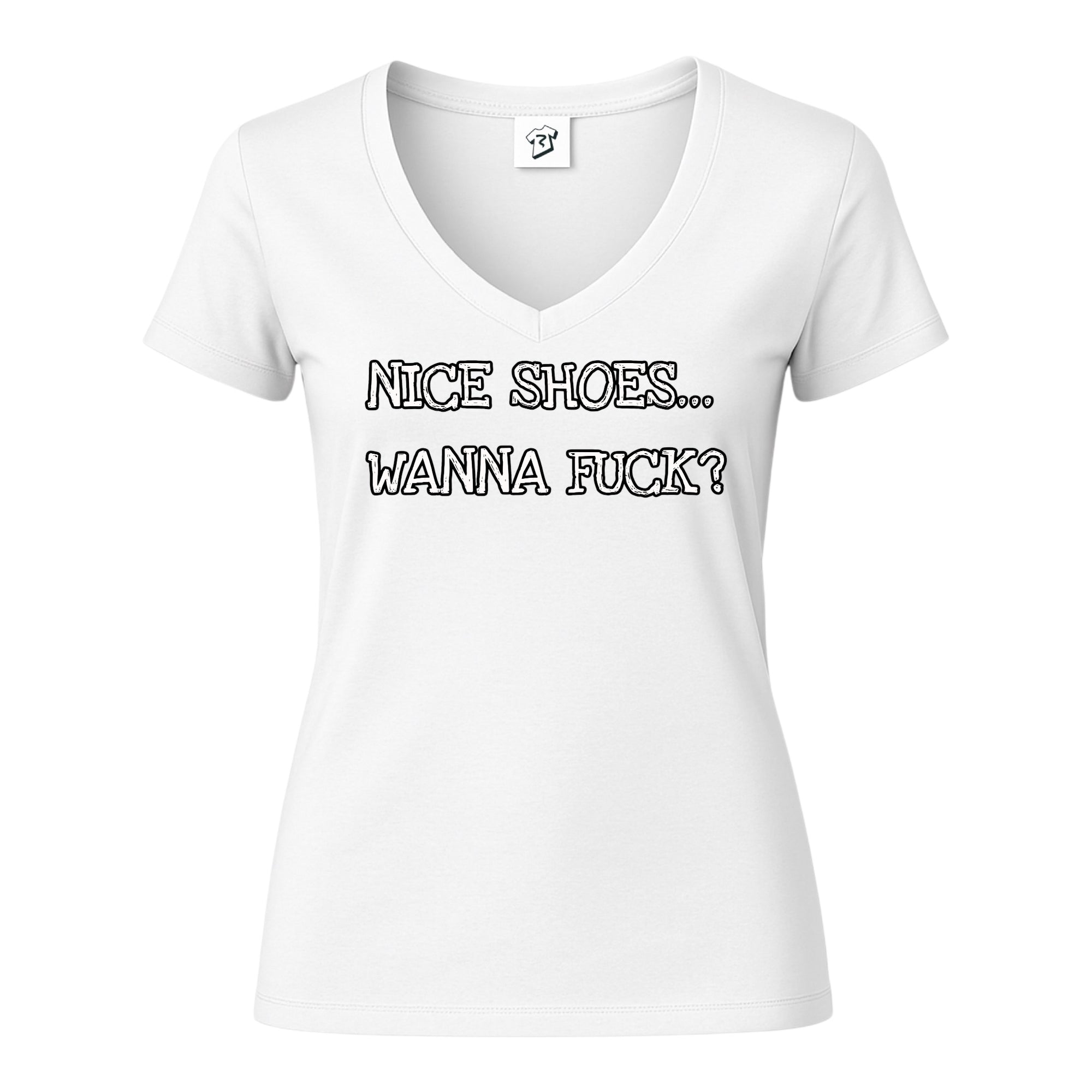 Tees Club v-neck t-shirt Nice Shoes...Wanna Fuck? - V-Neck Tee Black Size XS front view
