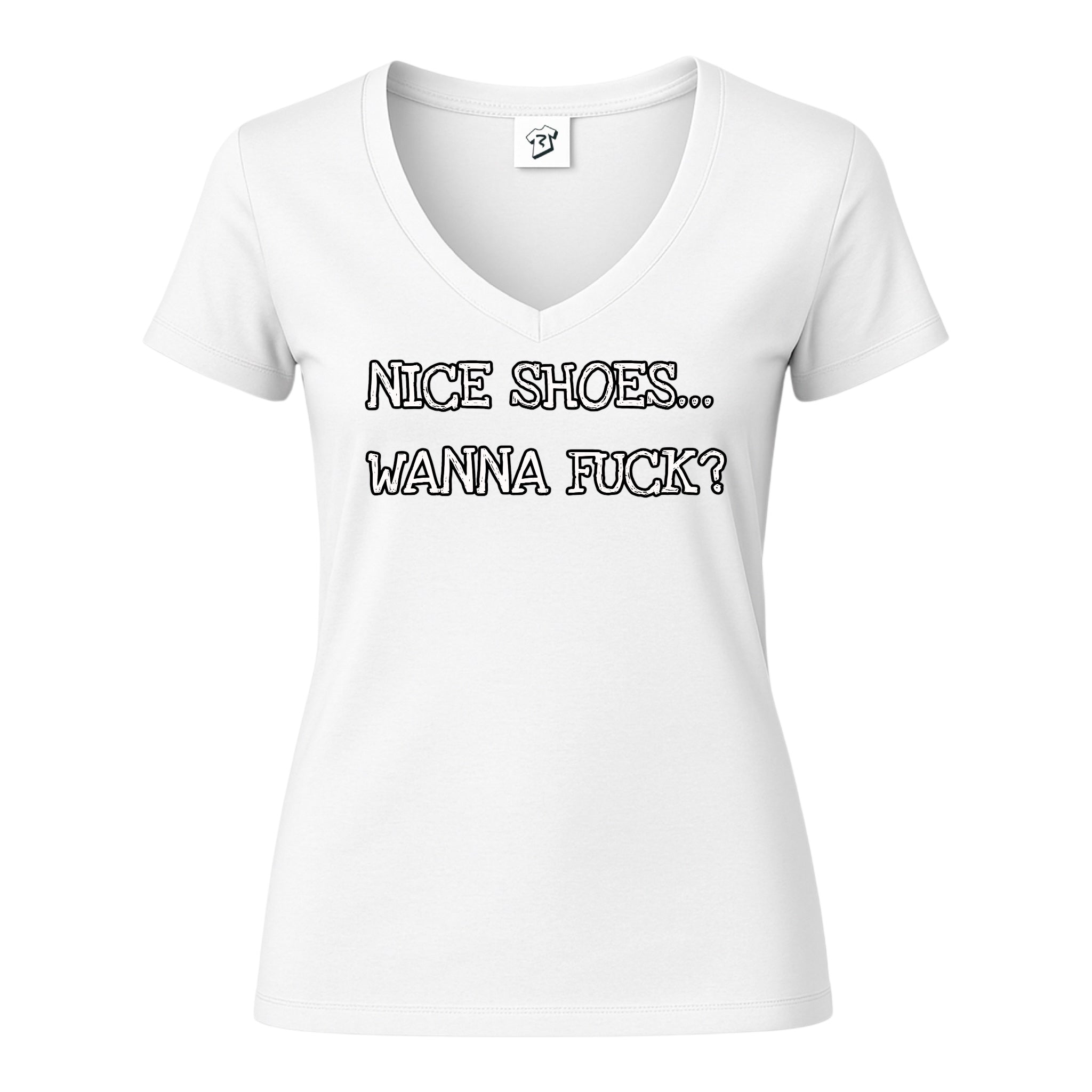 Tees Club v-neck t-shirt Nice Shoes...Wanna Fuck? - V-Neck Tee Black Size XS front view