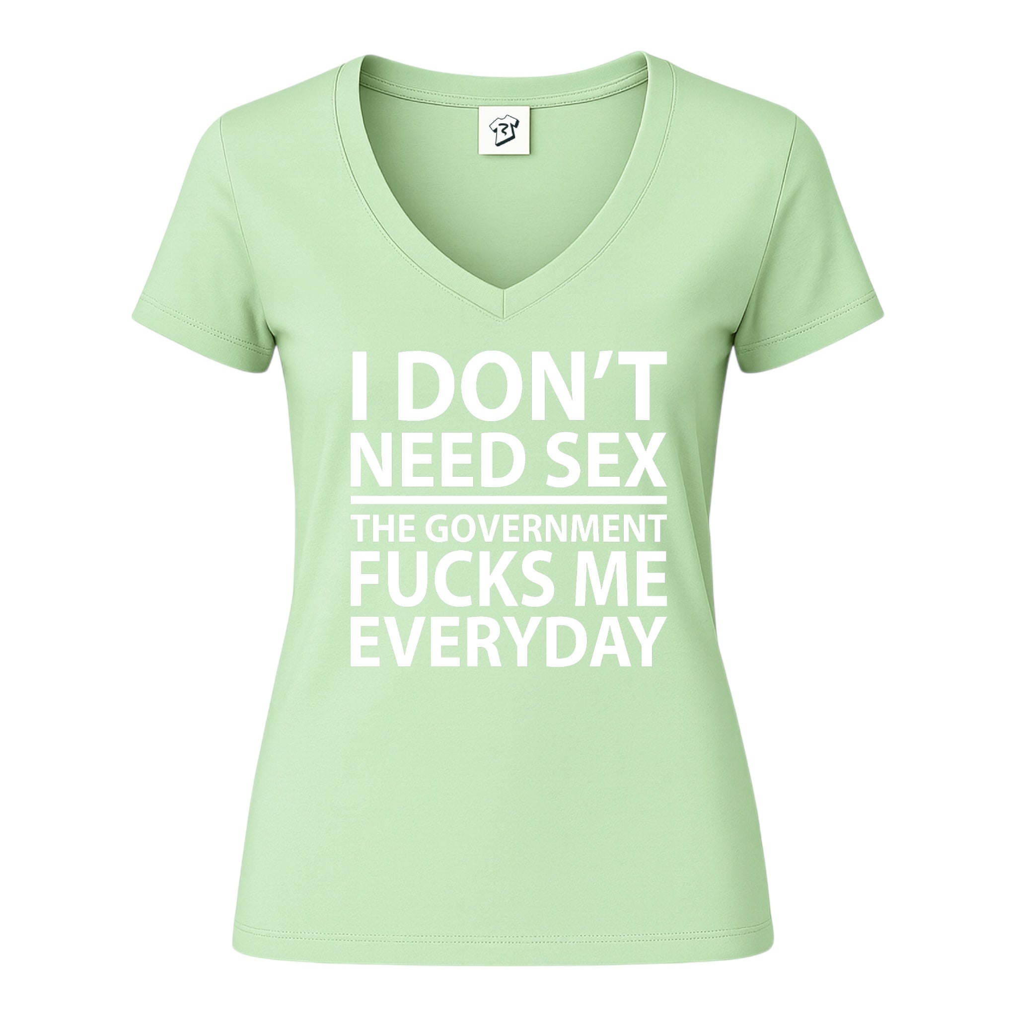 Tees Club v-neck t-shirt I Don't Need Sex the Government Fucks Me Everyday - V-Neck Tee Black Size XS back view