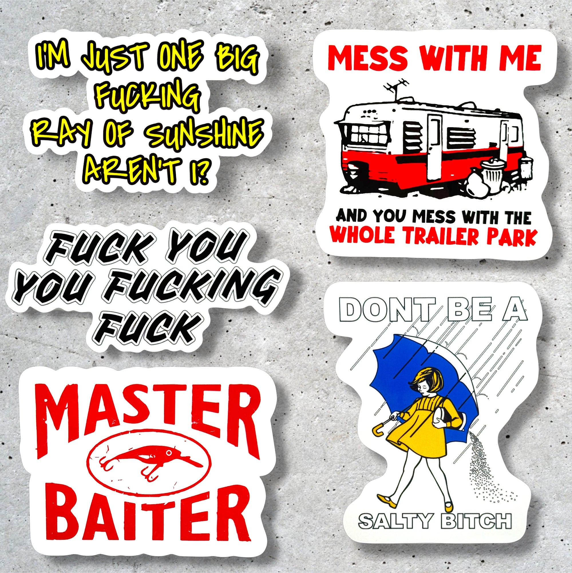 Tees Club vinyl sticker pack Funny Pack - Stickers (4" x 3") X3 pack front view