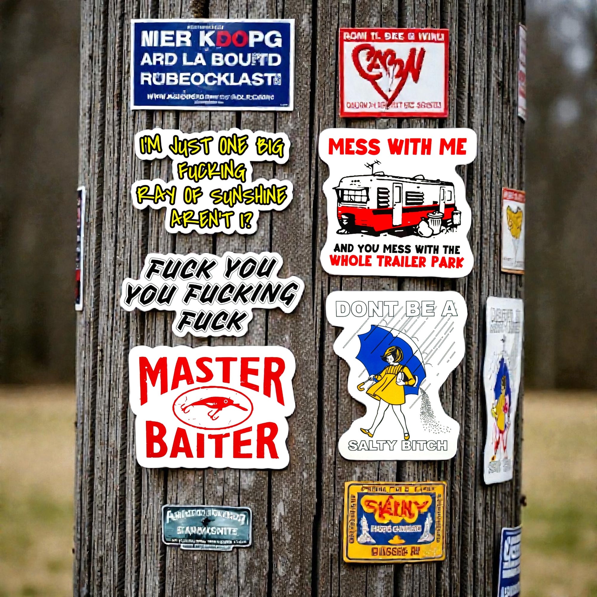 Tees Club vinyl sticker pack Funny Pack - Stickers (4" x 3") X3 pack back view