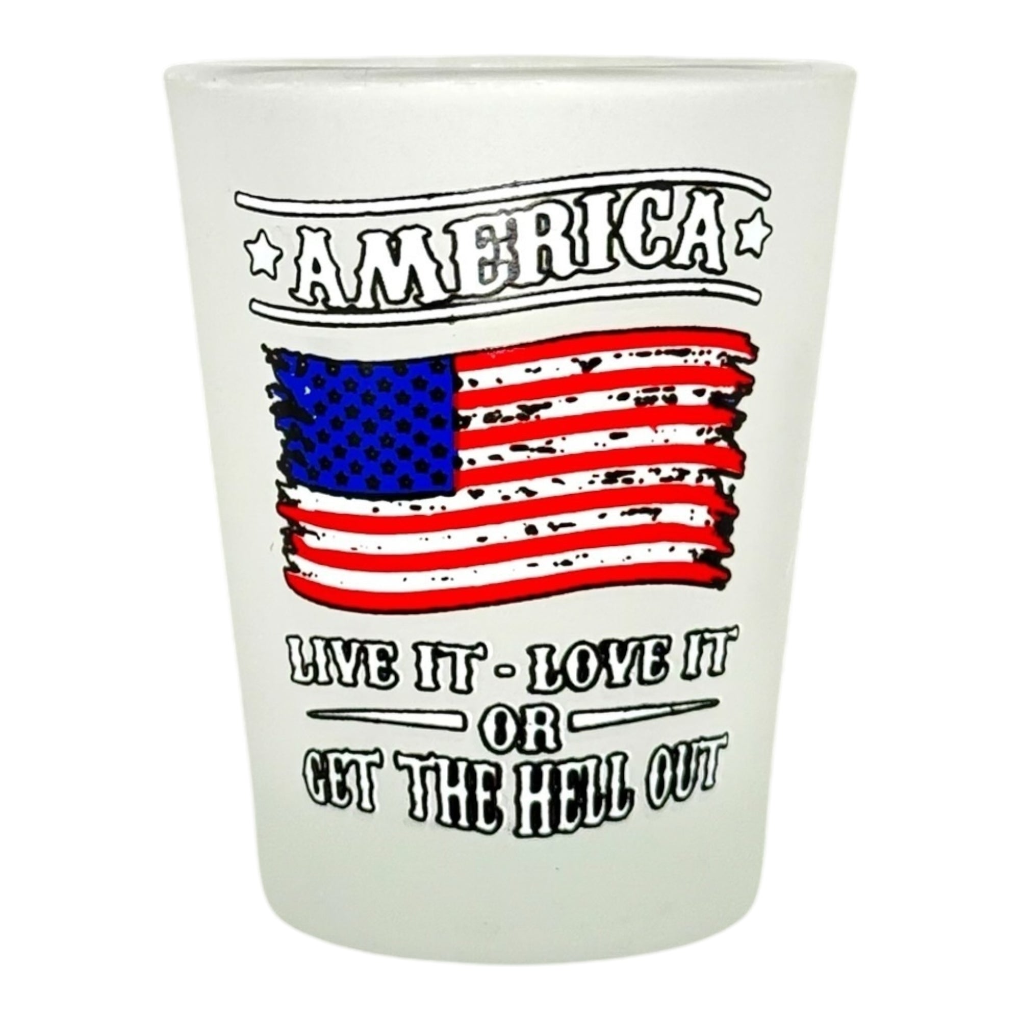 "America Live it, Love it or Get the Hell Out" Funny Shot Glass
