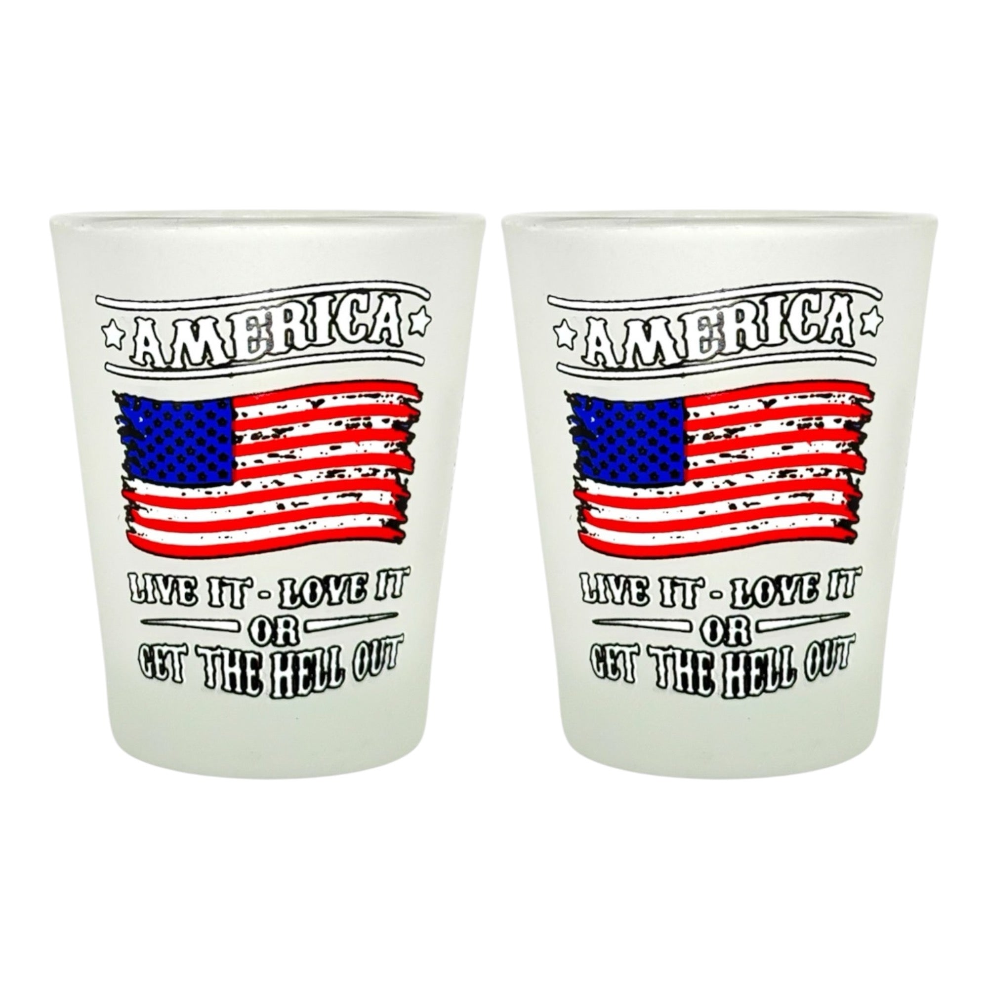 "America Live it, Love it or Get the Hell Out" Funny Shot Glass