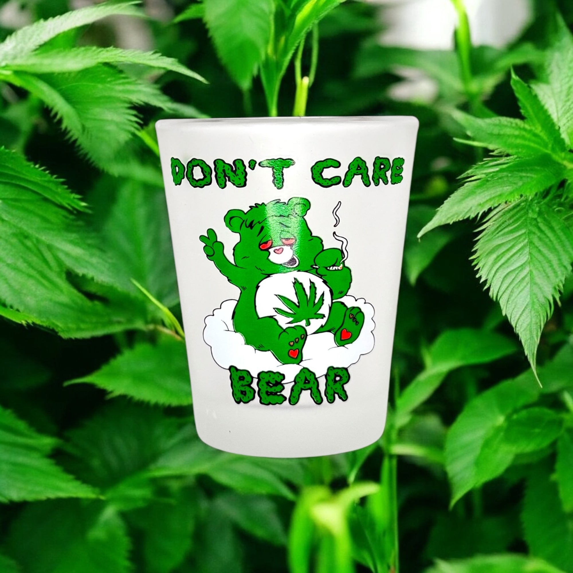 Tees Club shot glass set Don't Care Lazy Bear - Funny Shot Glass detail