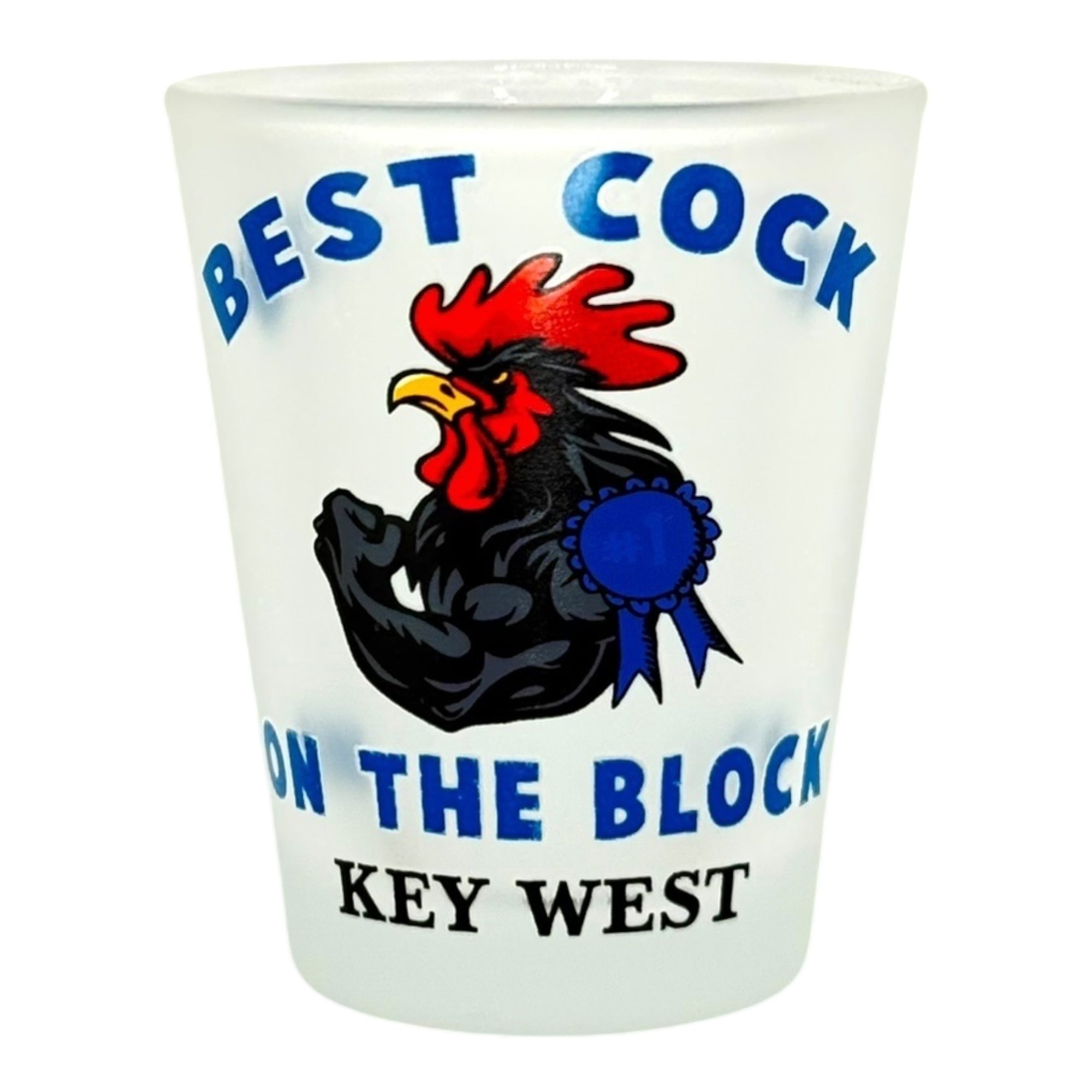 Tees Club shot glass set Best Cock On the Block- Funny Shot Glass KW front view