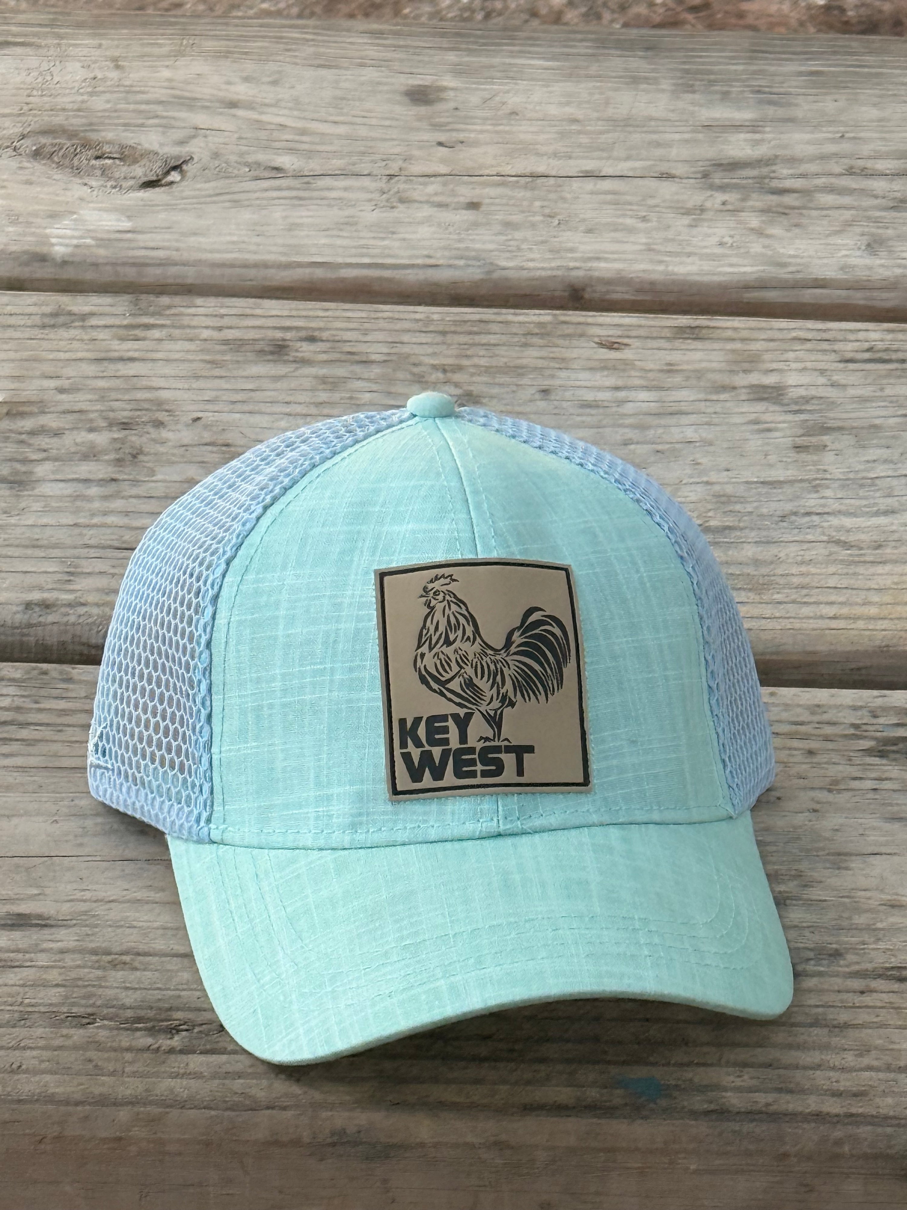 Tees Club baseball cap Key West Rooster Trucker Light Blue - Baseball Cap KW back view