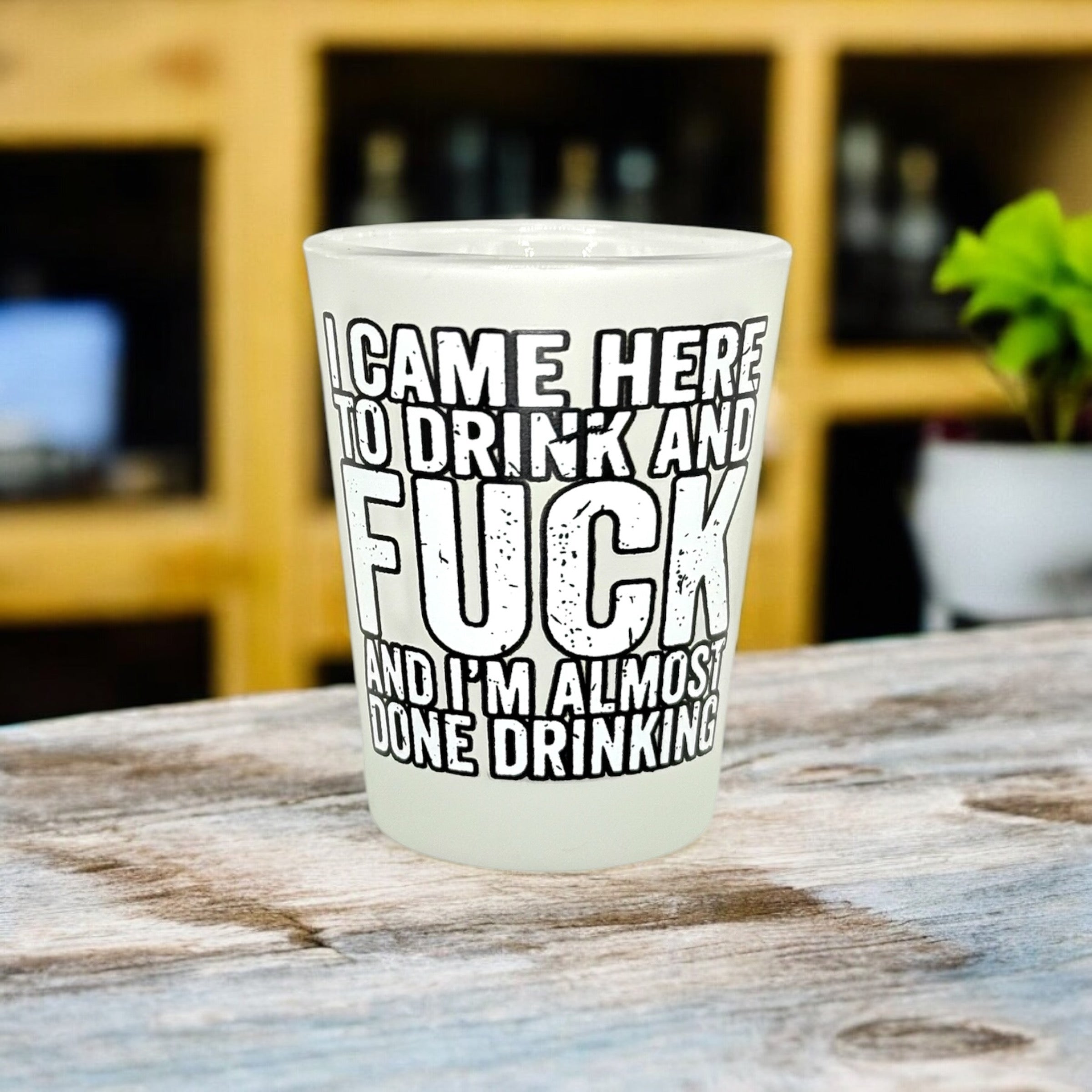 "I Came Here to Drink and Fuck and I'm Almost Done Drinking" Funny Shot Glass