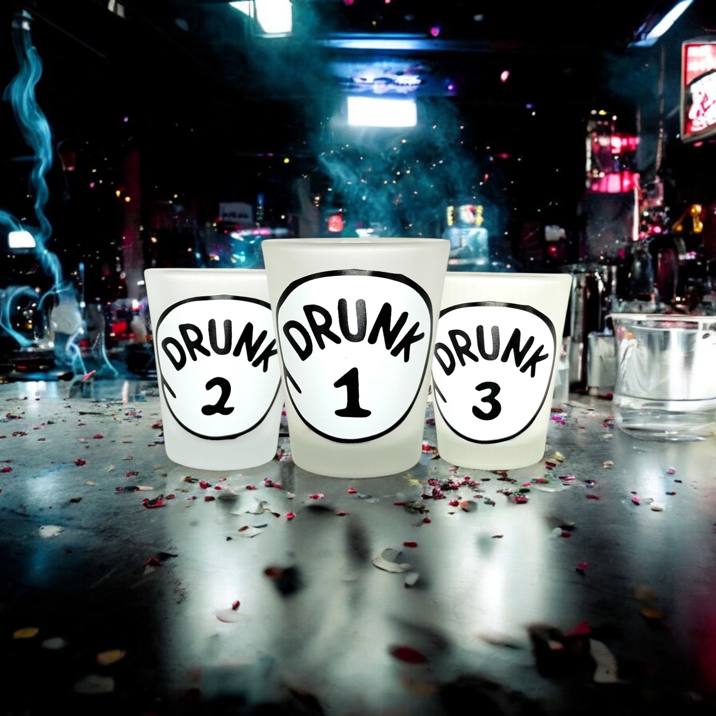 "Drunk 1 - 2 - 3" Funny Shot Glasses