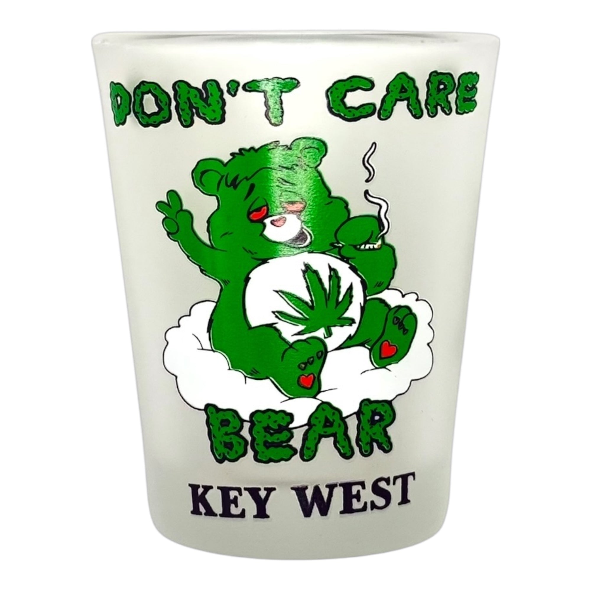 Tees Club shot glass set Don't Care Lazy Bear - Funny Shot Glass KW front view