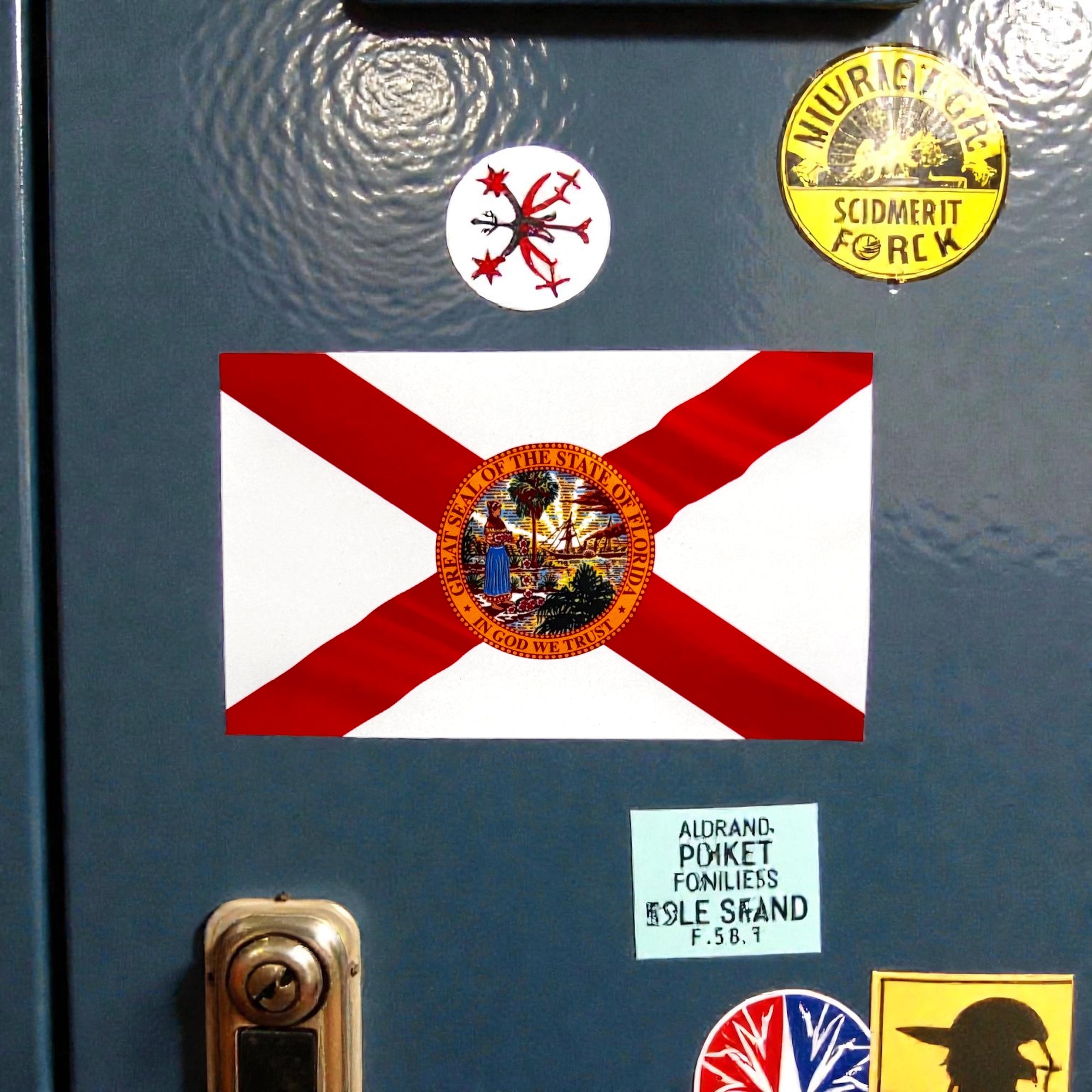 Tees Club vinyl sticker pack Florida Flag - Sticker (4" x 3") X3 pack back view