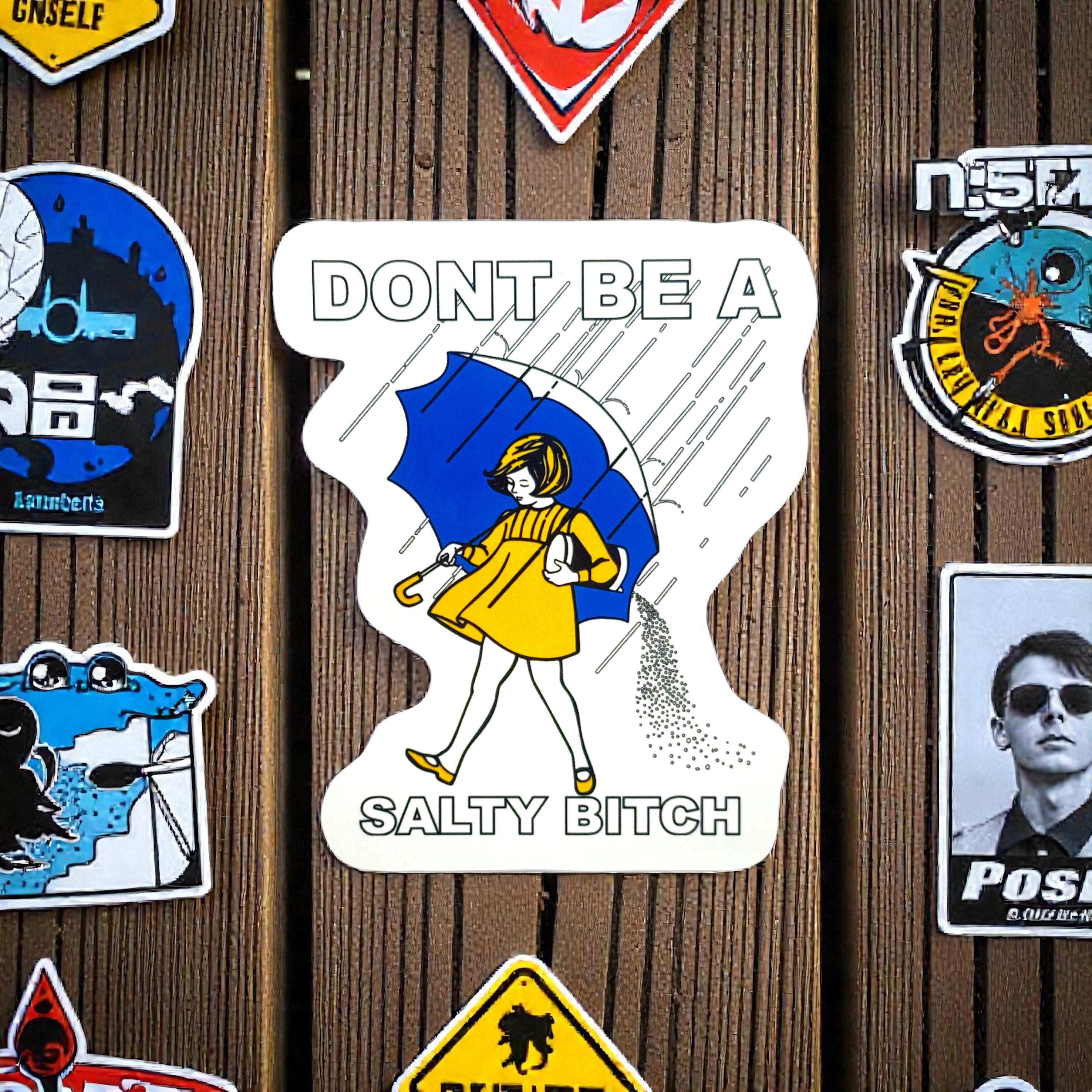 Tees Club vinyl sticker pack Don't Be a Salty Bitch - Sticker (4" x 3") X3 pack back view
