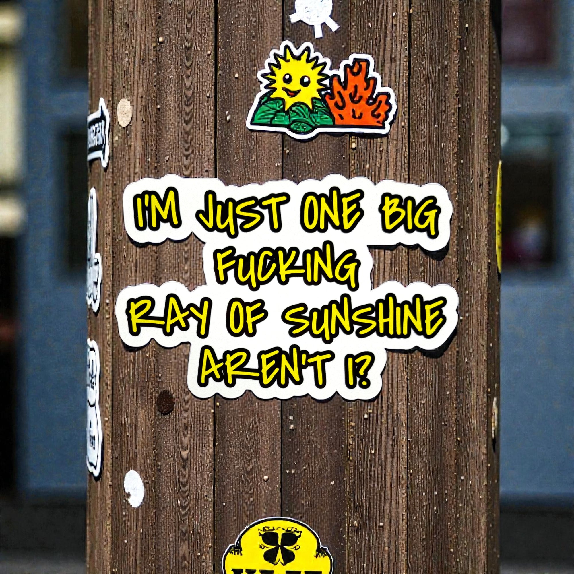 Tees Club vinyl sticker pack I'm Just One Big Fucking Ray of Sunshine - Sticker (4" x 3") X3 pack back view