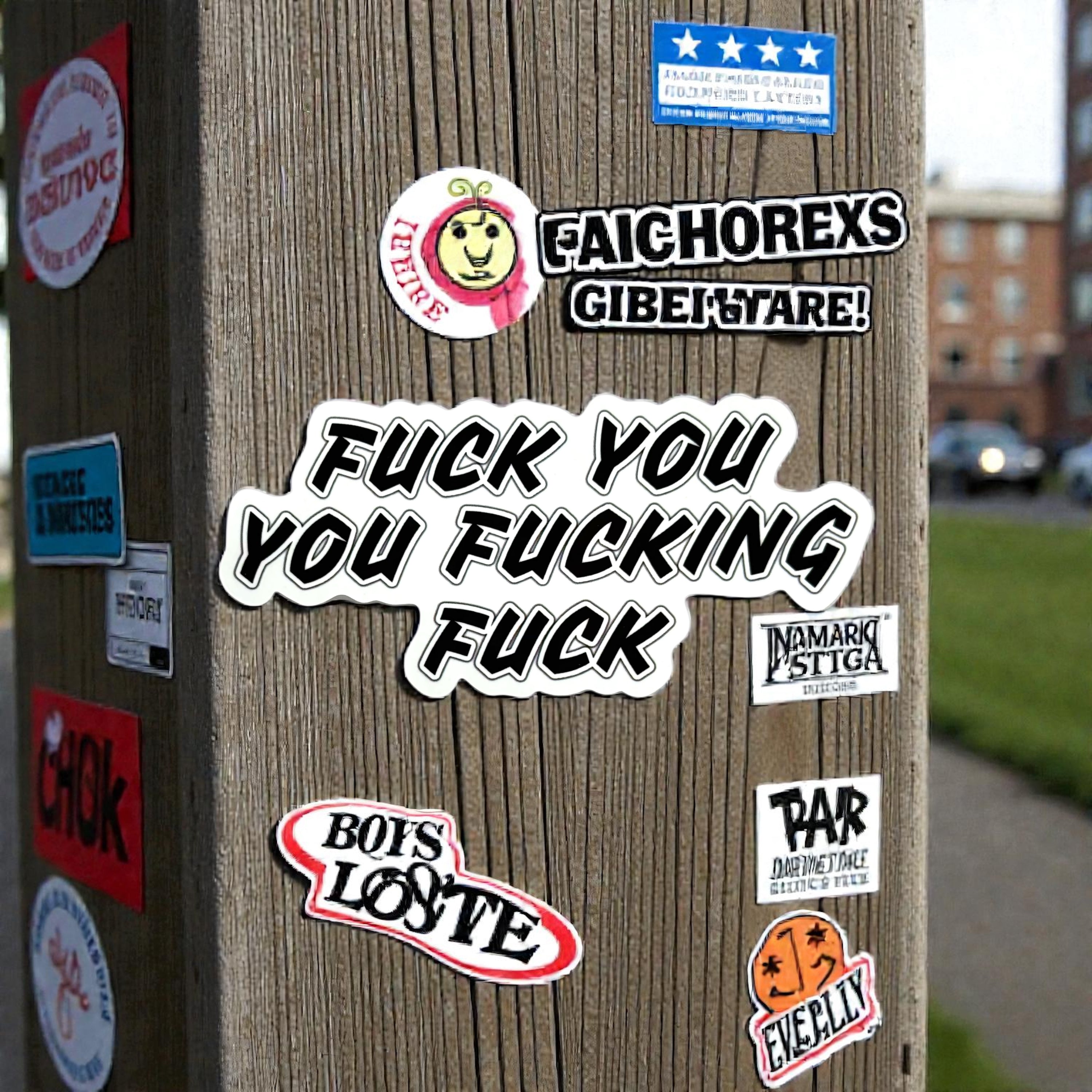 Tees Club vinyl sticker pack Fuck You You Fucking Fuck - Sticker (4" x 3") X3 pack detail