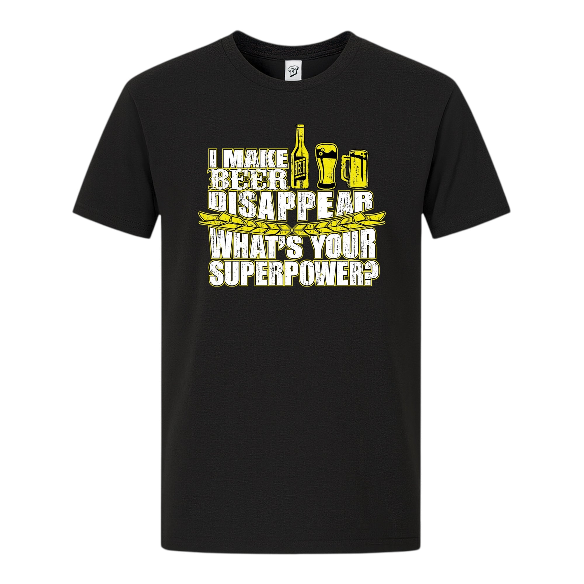 Tees Club graphic tee I Make Beer Disappear What's Your Superpower? - Premium Tee Black Size S front view