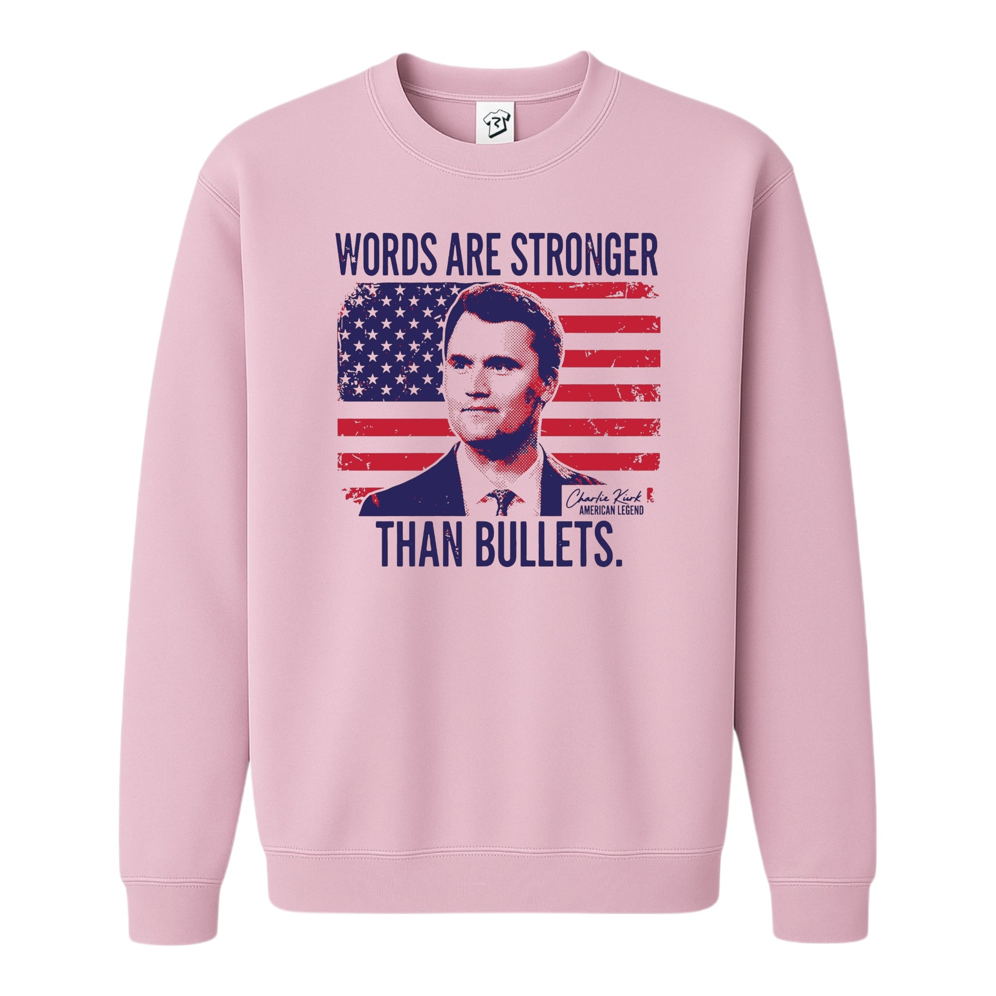 Tees Club crewneck sweatshirt Words Are Stronger Than Bullets Charlie Kirk - Sweatshirt Black Size S front view