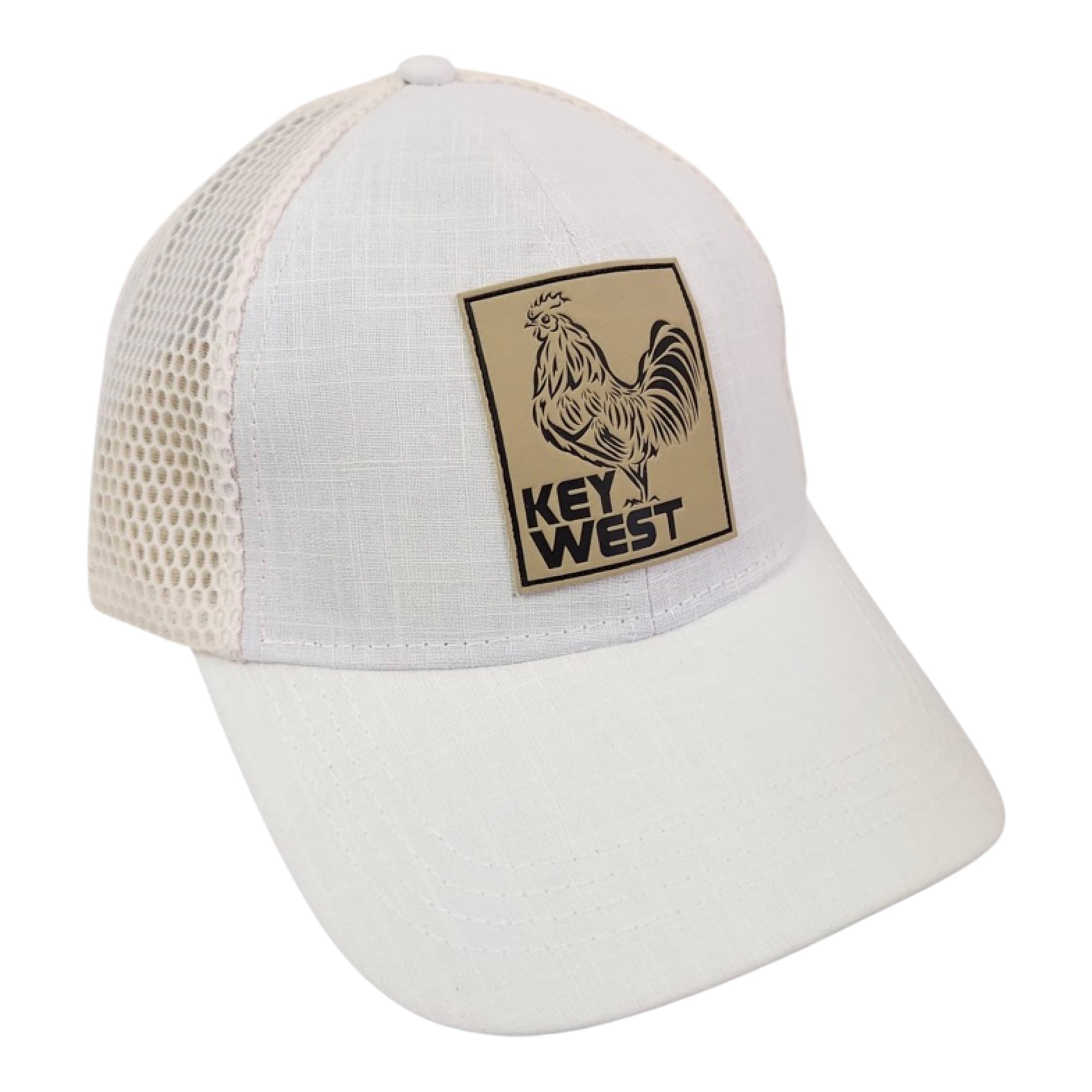 Tees Club baseball cap Key West Rooster Trucker White - Baseball Cap KW front view